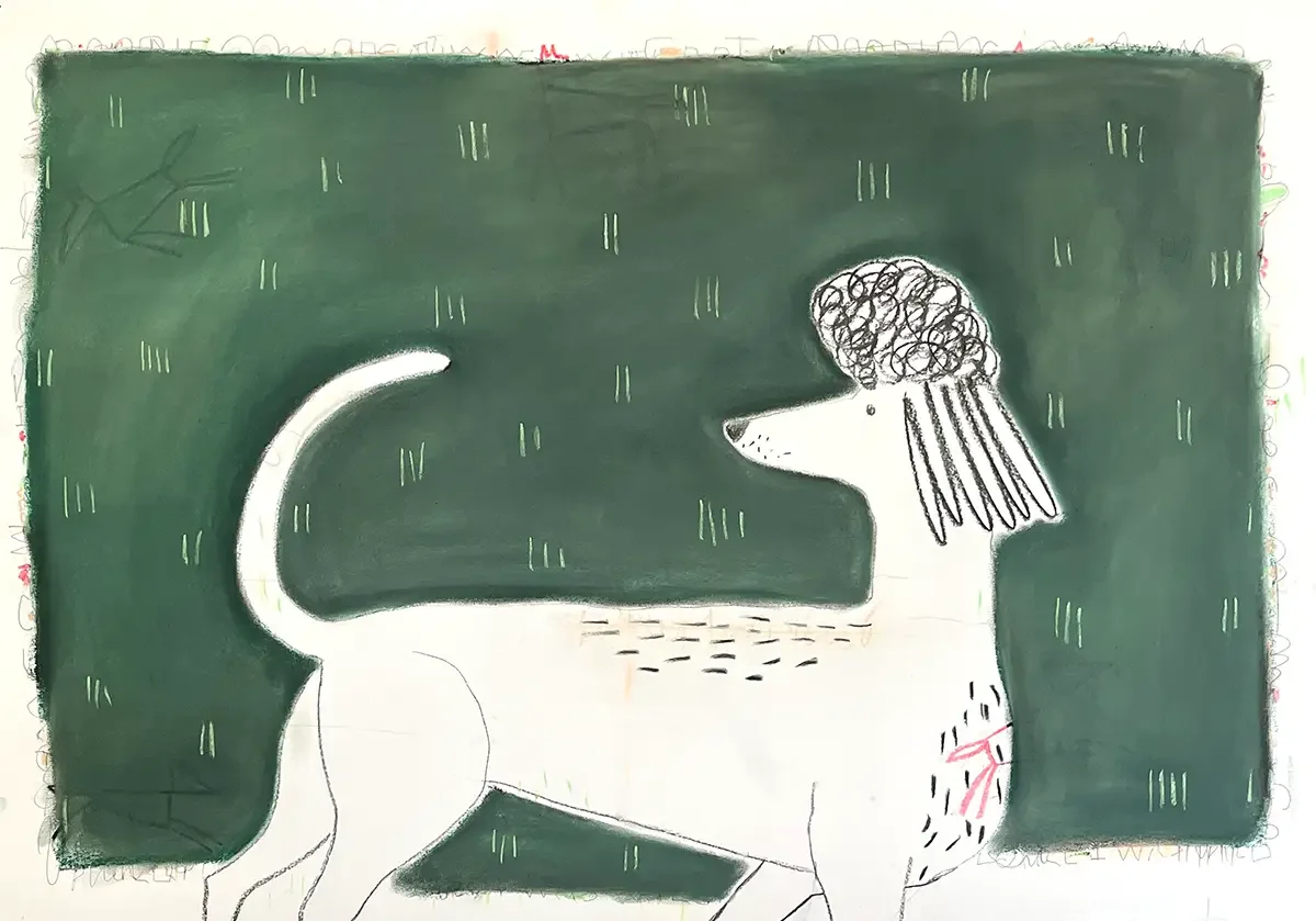 The Poodle. Soft Pastel and charcoal on paper. 100 x 70 cm. 2026