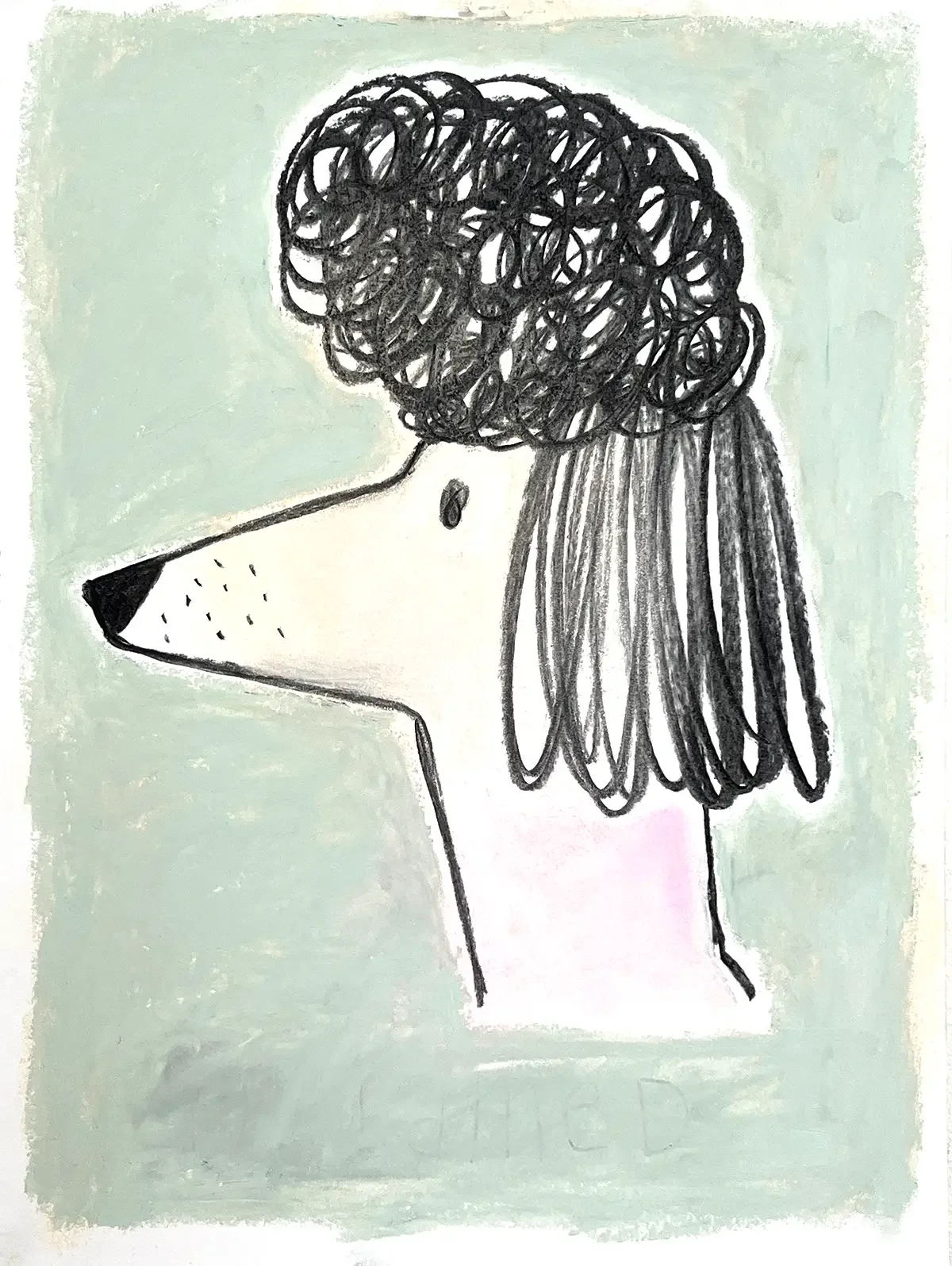 Poodle. 40 x 50 cm. 2020. Charcoal, Soft Pastel and Oil Stick on Paper.