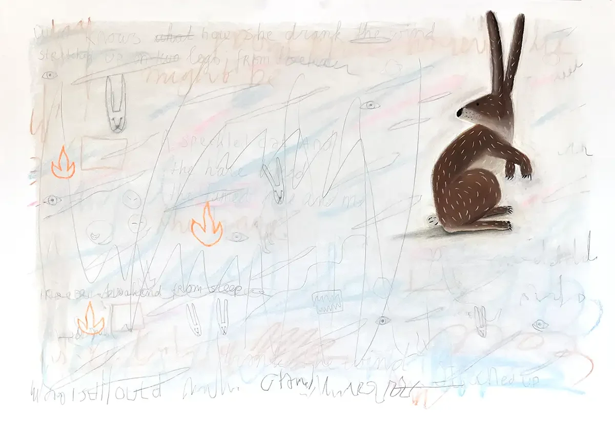 The Hare. Soft Pastel and pencil on paper. 100 x 70 cm. 2026
