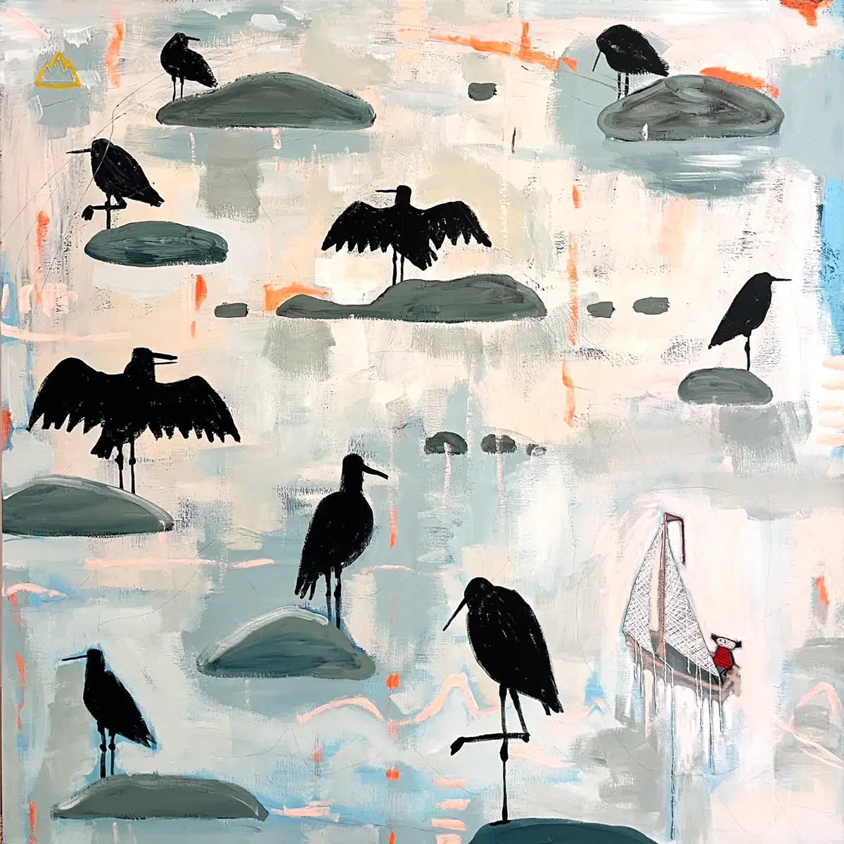 Stony Creek. 130 x 130 cm. 2026. Acrylic and Embroidery on Linen