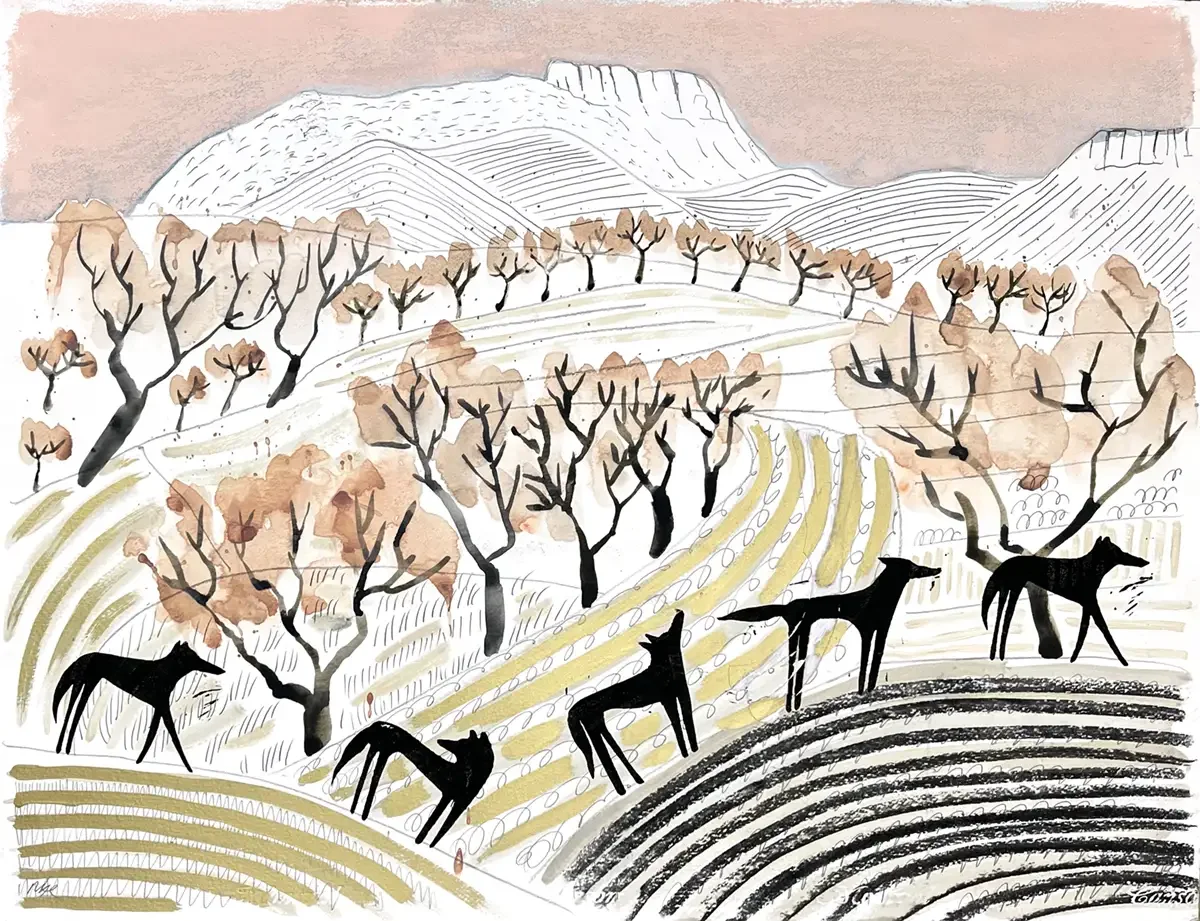 Coyotes. 50 x 65 cm. 2025. Mixed Media on Paper