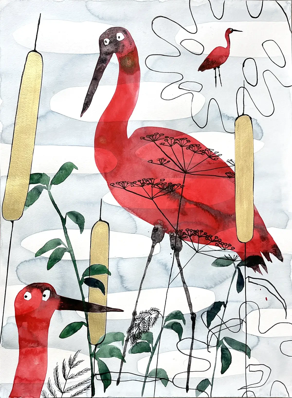 Ibises in Golden Reeds