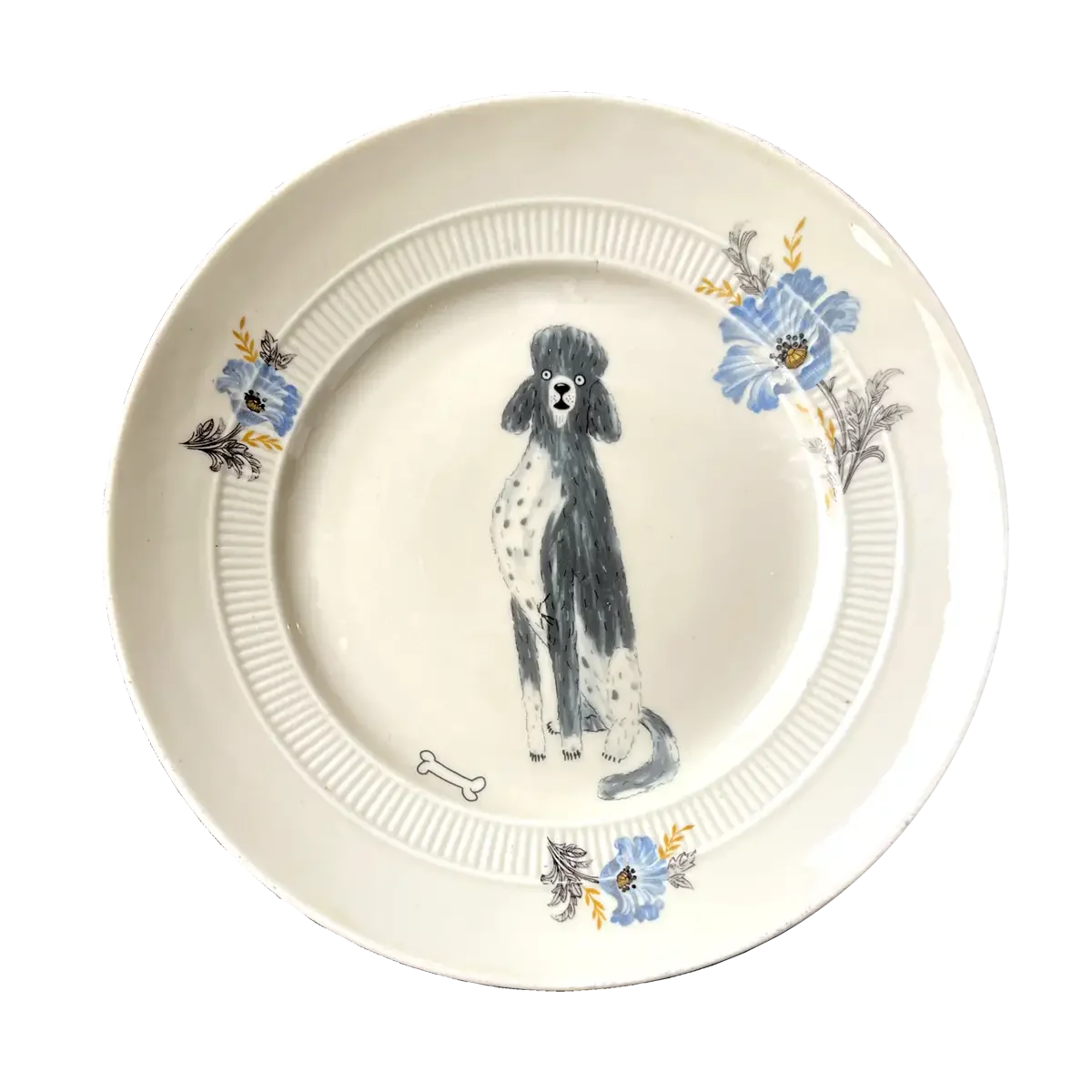Dish Poodle with blue flowers 01