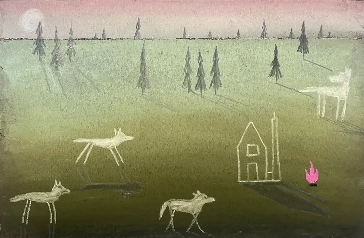 The Wolves. 25 x 16 cm. 2025. Softpastel, Acrylic and Pencil on Paper.