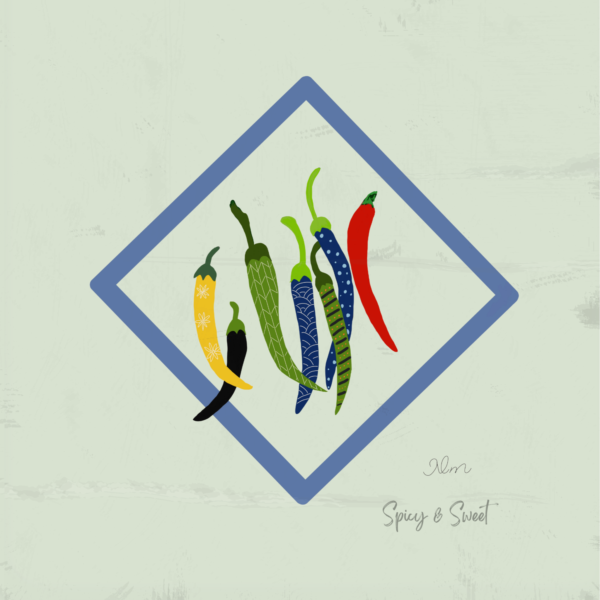 " Spice & Sweet" - Chili Pepper Play :
A playful arrangement of seven chili peppers, each with its own gentle pattern and color. Inspired by kitchen gardens and botanical charm, this design brings warmth and whimsy to your screen. Available for phone