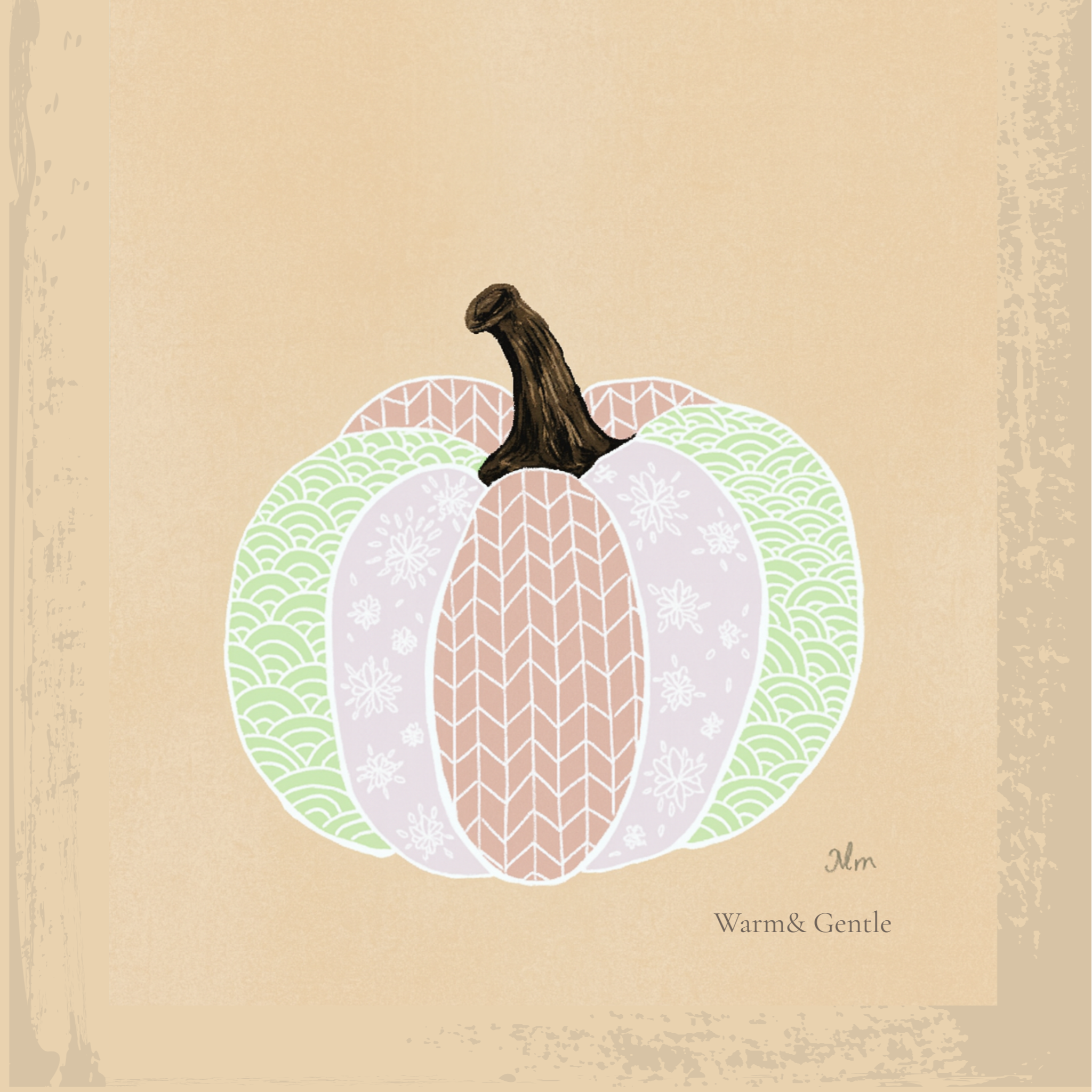 " Warm & Gentle" Soft Pumpkin Pattern:
A cozy patterned pumpkin illustration created with gentle textures and warm seasonal tones. Designed to bring a soft, comforting mood to your phone or tablet. This piece is part of my playful “Spicy & Sweet” pai