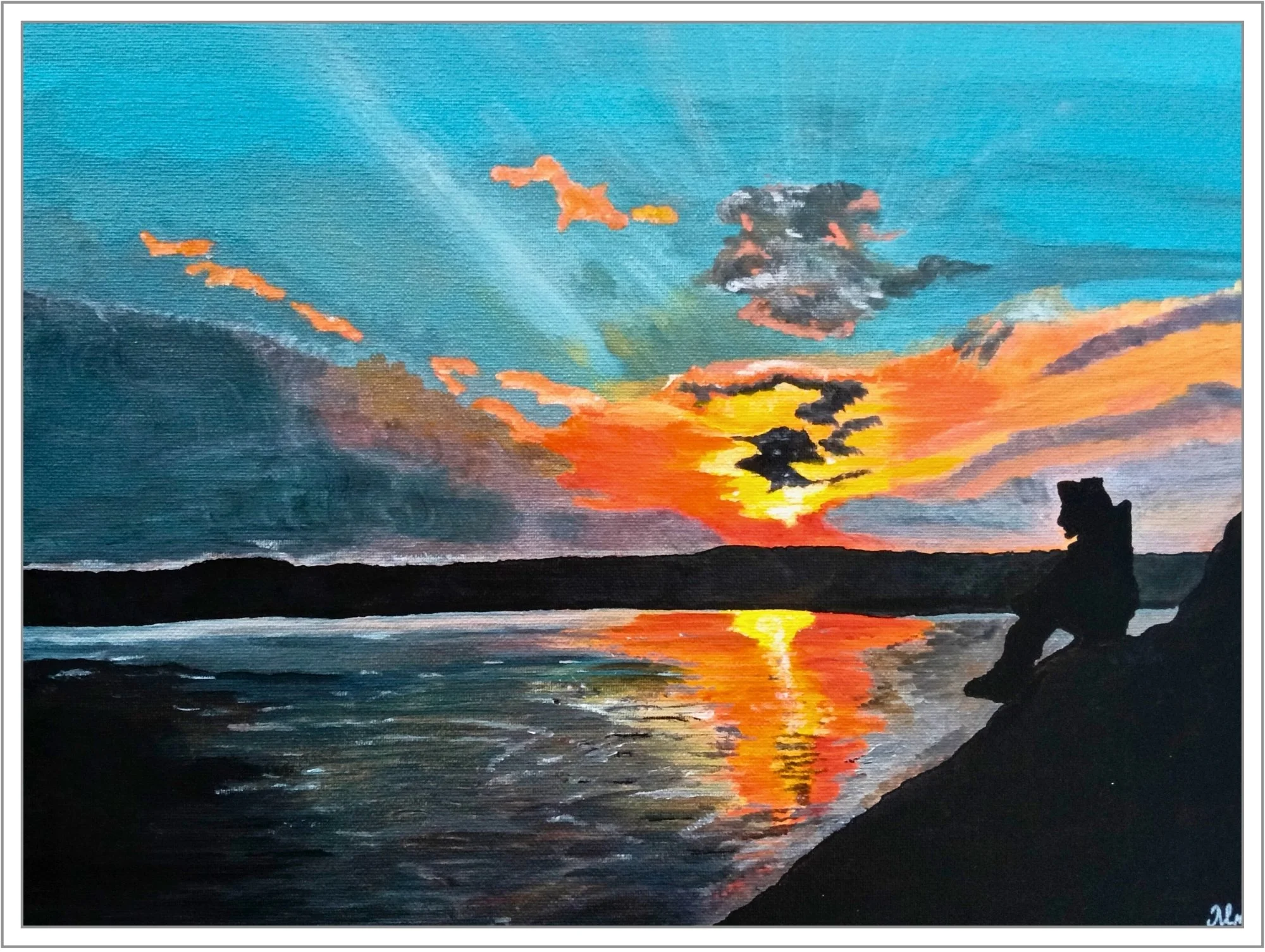 Dreamlike sunset scene with a silhouetted figure by the water, reflecting quiet emotion and inner dialogue.
