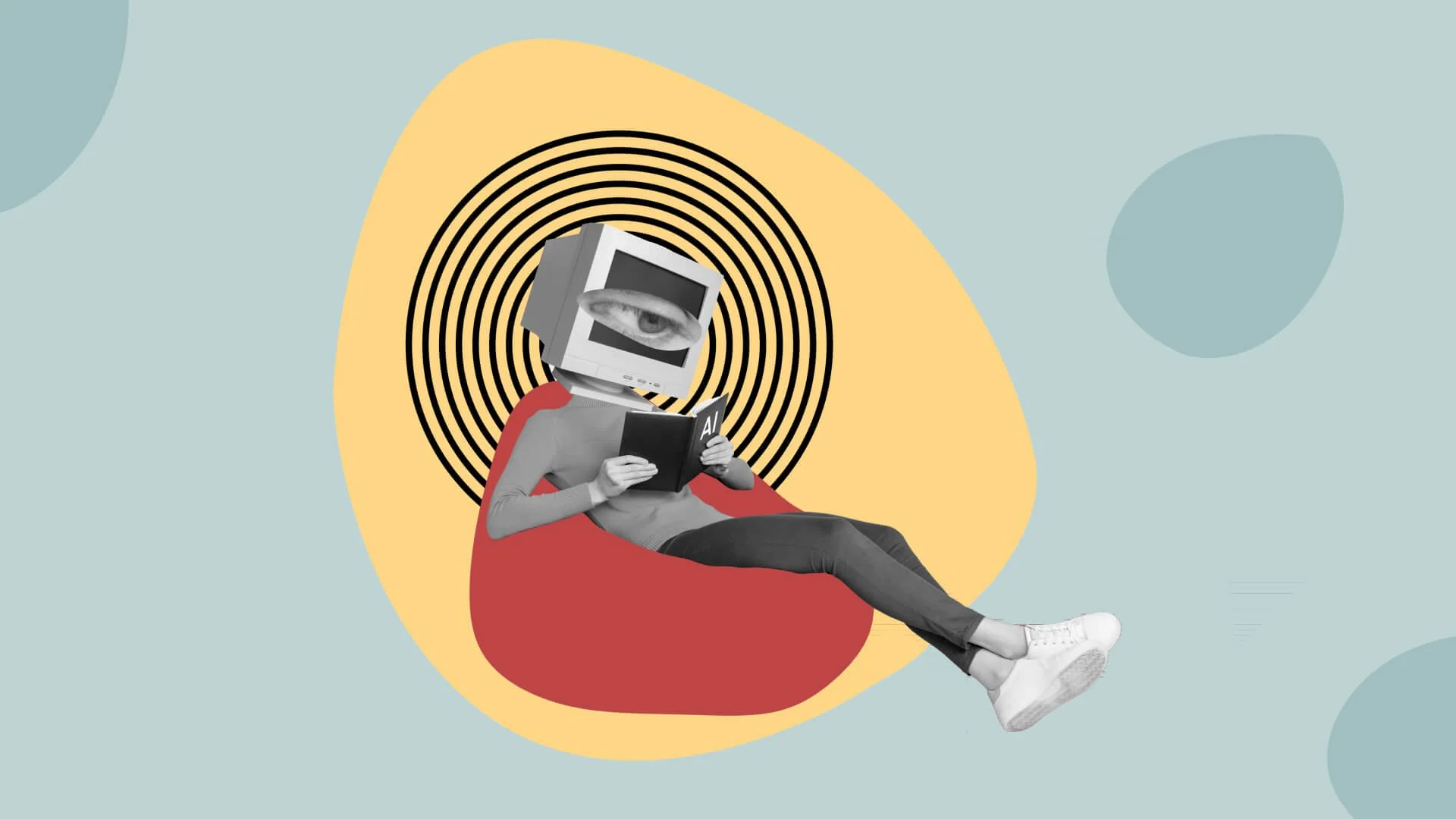 Collage of computer reading about AI