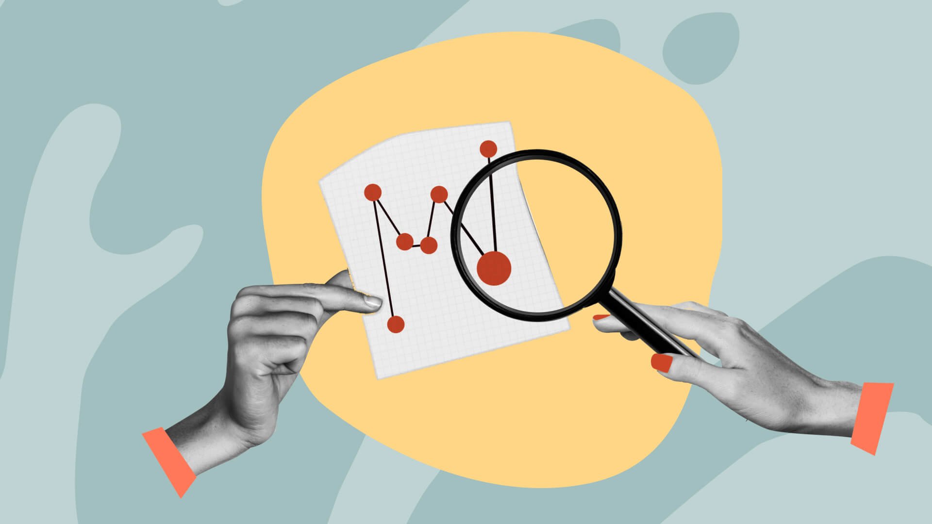 collage of hands and a magnifying glass examining statistics in detail