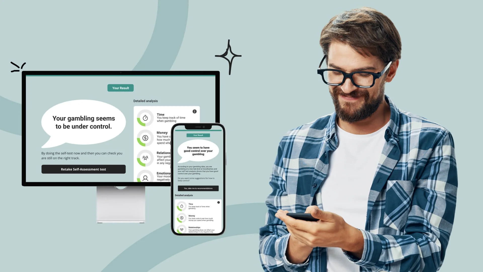 picture of a man trying out GamTest on his smartphone