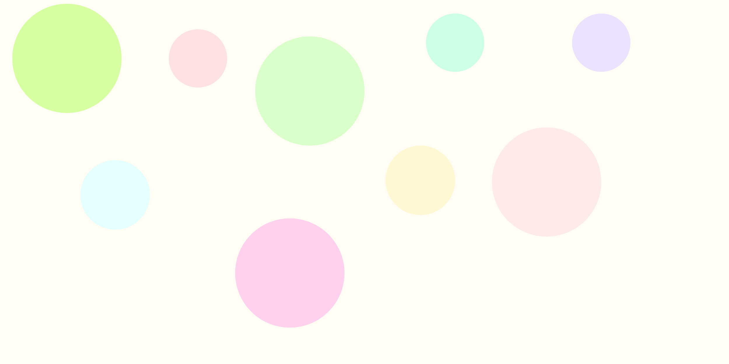 A pastel-colored background with scattered semi-transparent circles in various sizes and light colors such as green, pink, purple, blue, and yellow.