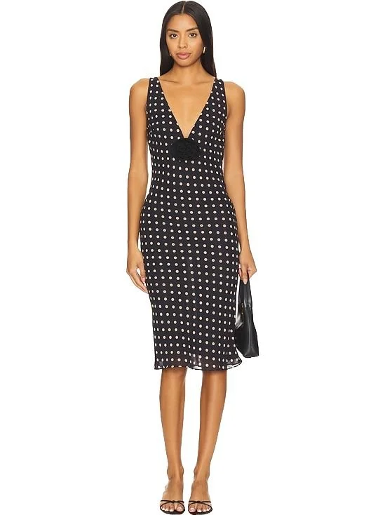 Majorelle Kelly Midi Dress - Black & Beige Dot.jpg