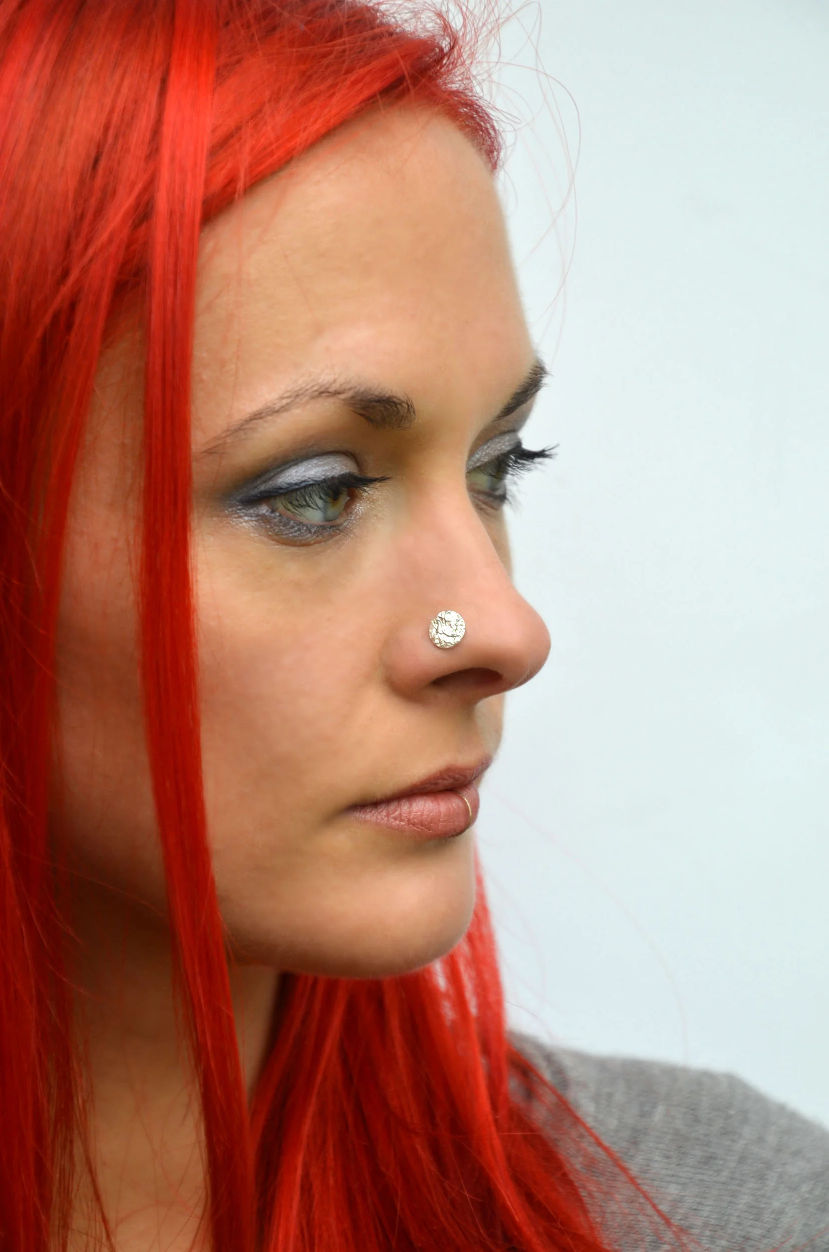Large silver disc nose stud product photo