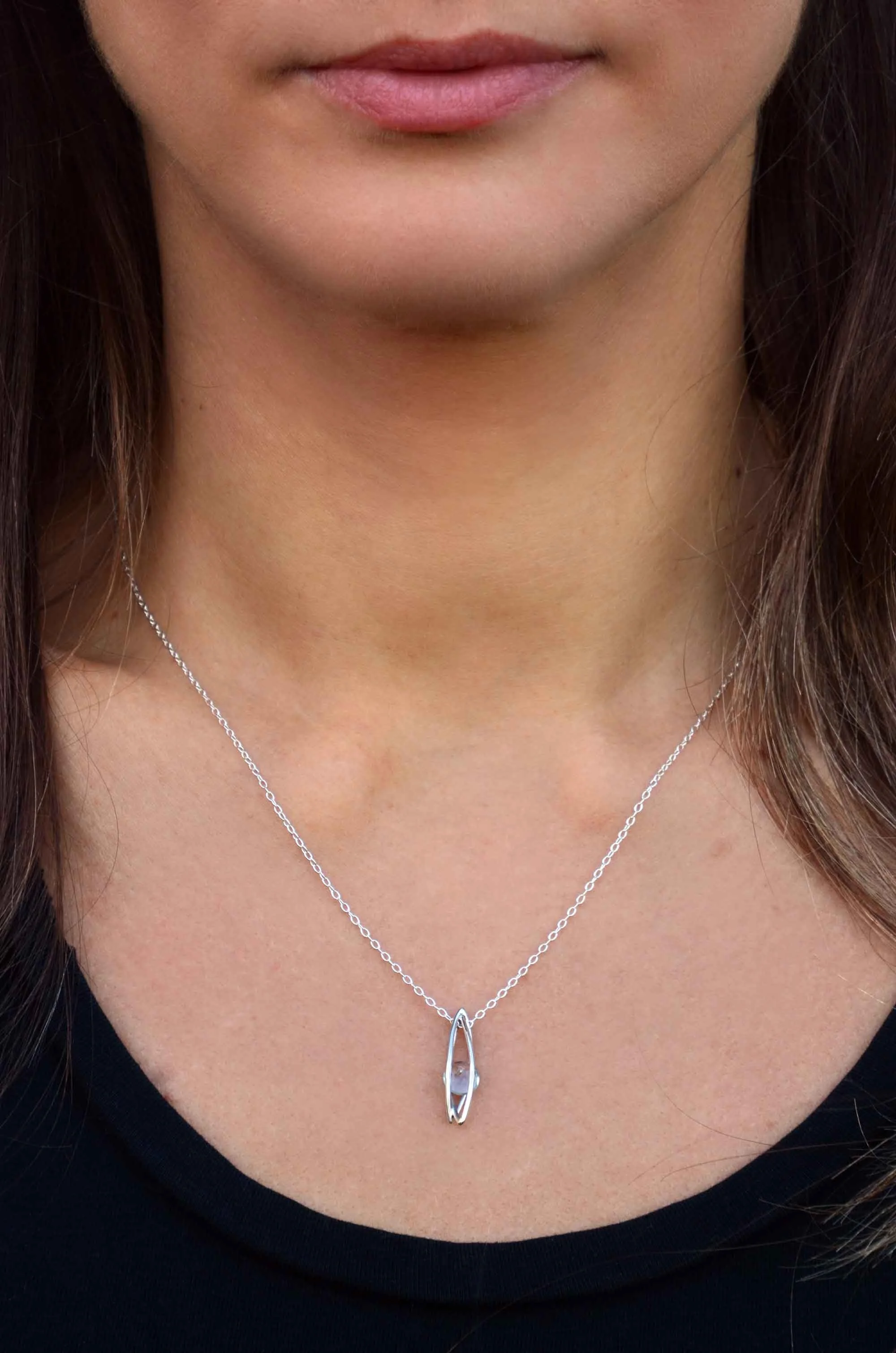 recycled silver caged blue topaz handmade necklace