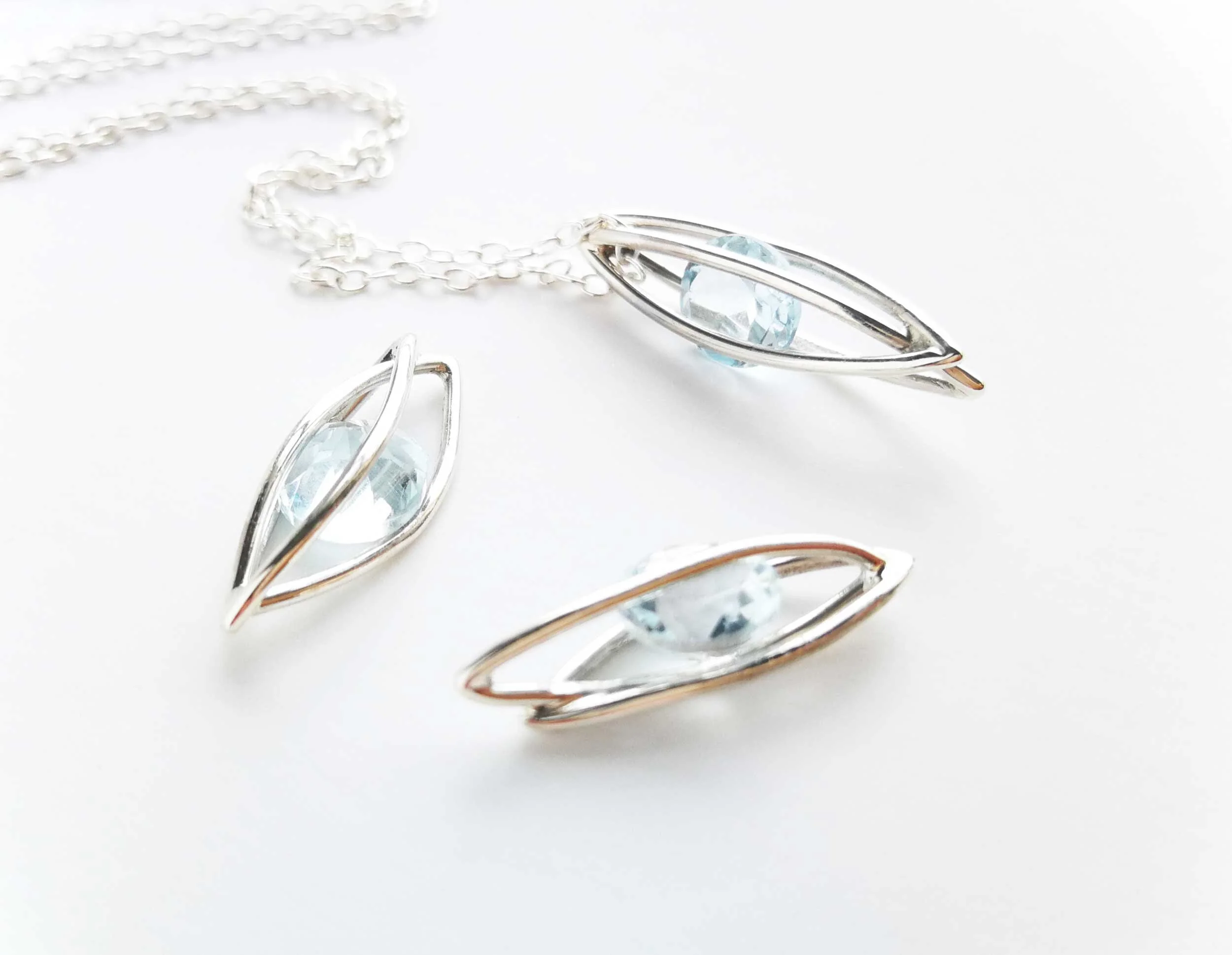 recycled sterling silver and blue topaz gemtsone unique necklaces