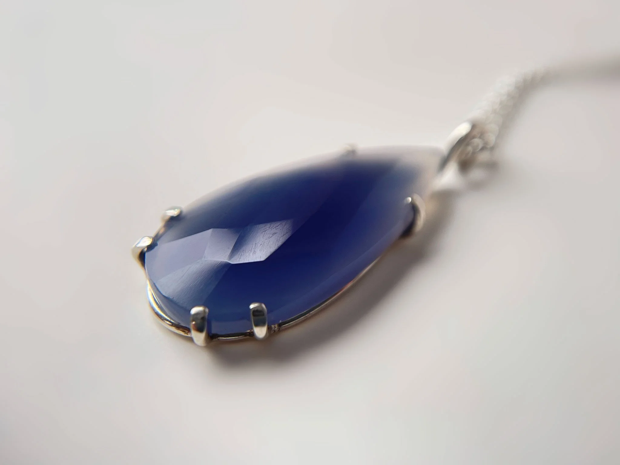 large blue chalcedony pendant close up