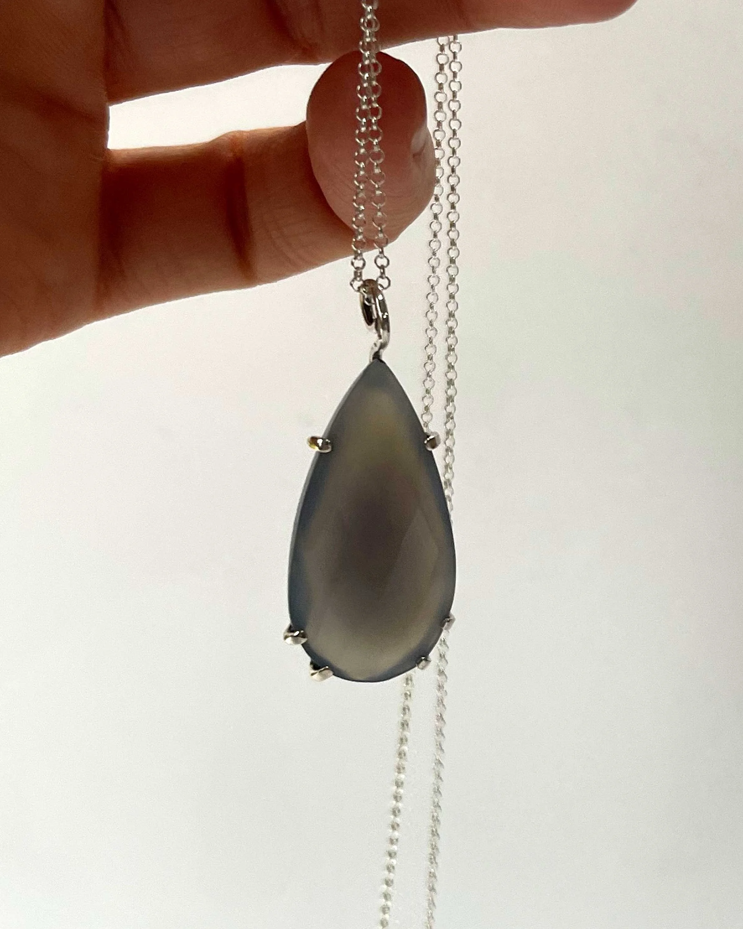 teardrop blue chalcedony necklace product photo