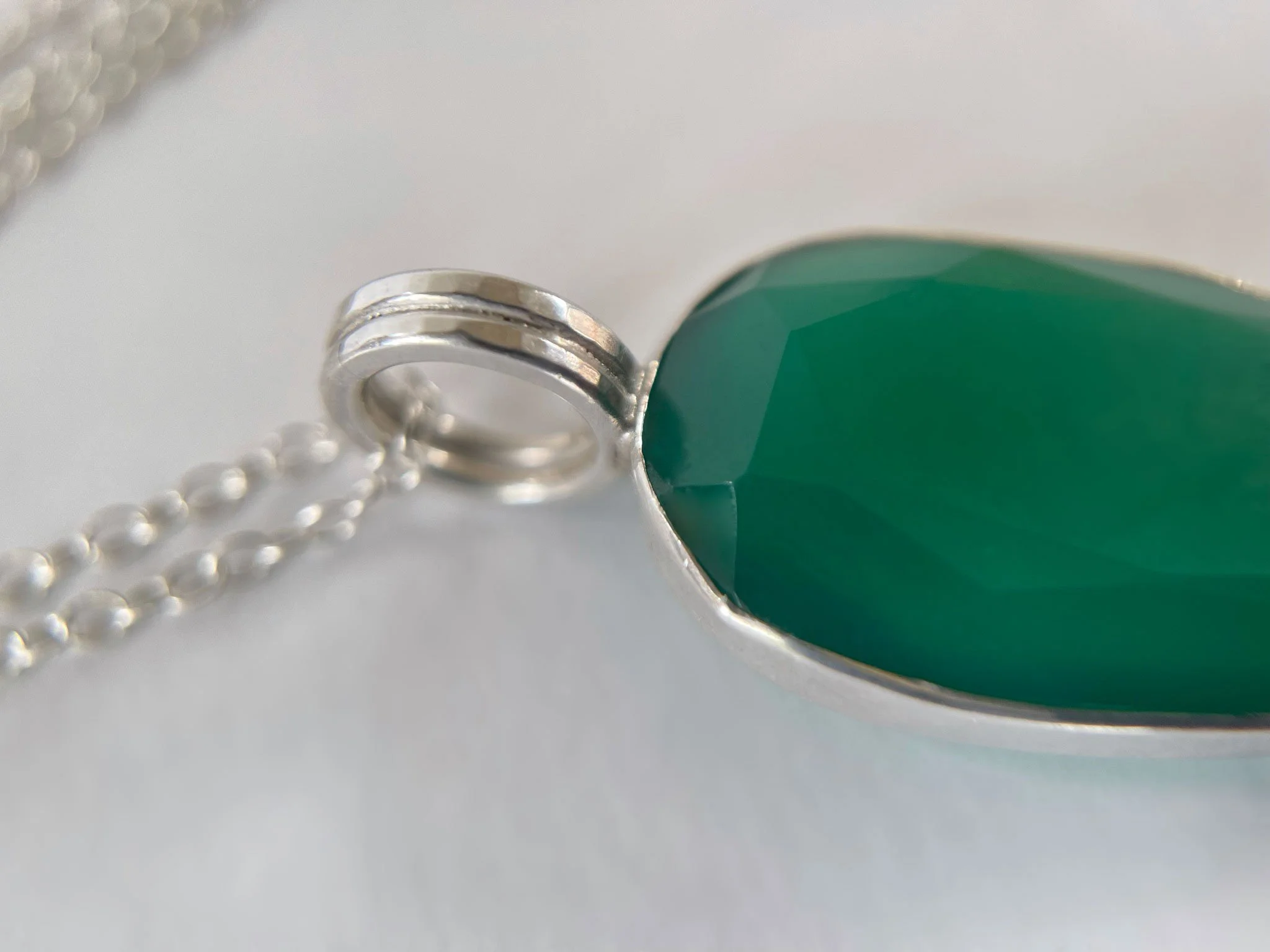 recycled silver and green onyx pendant white background