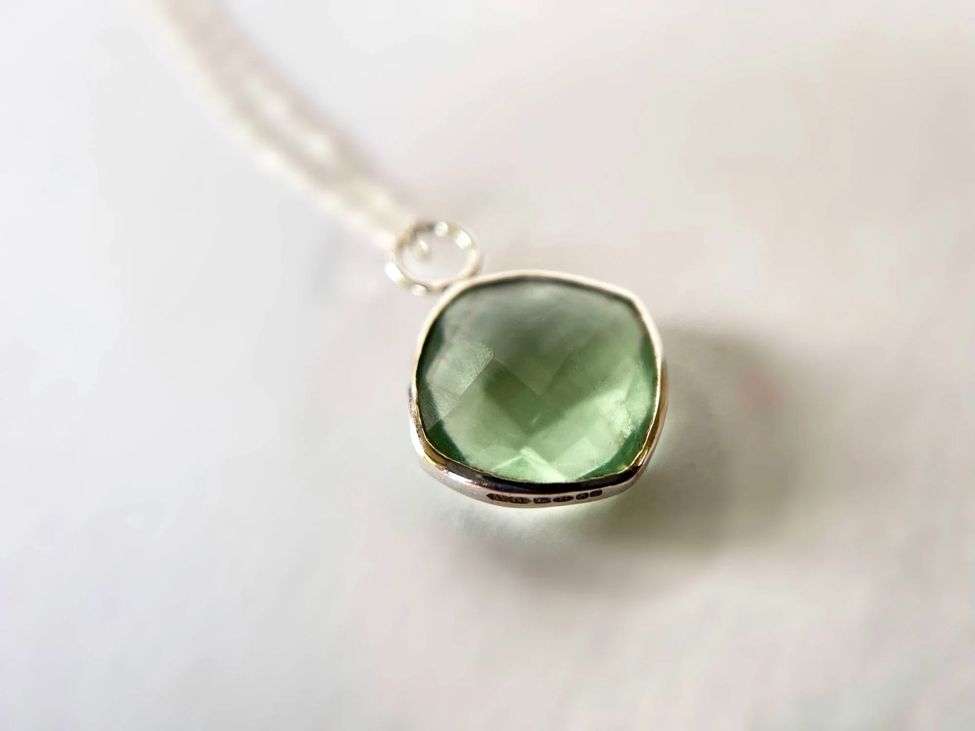 handmade green flourite necklace close up