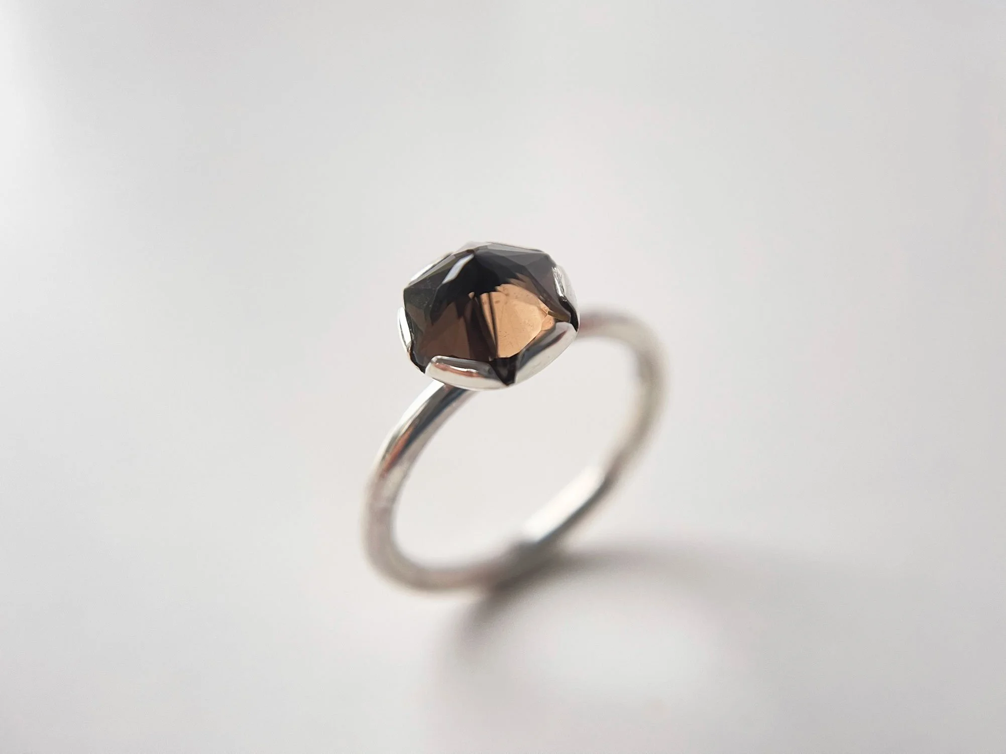 hexagonal smoky quartz and silver ring product photo
