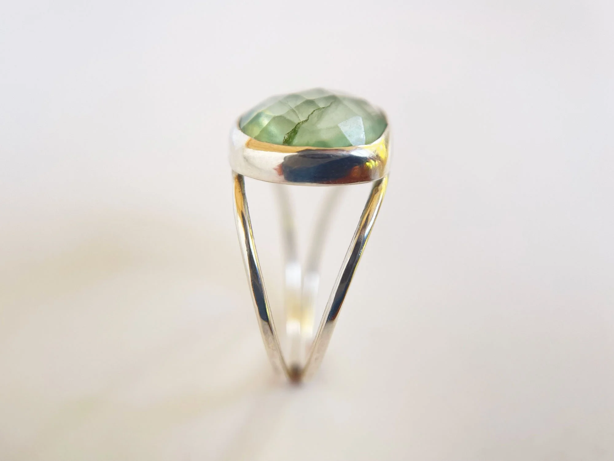green flourite and silver ring white background