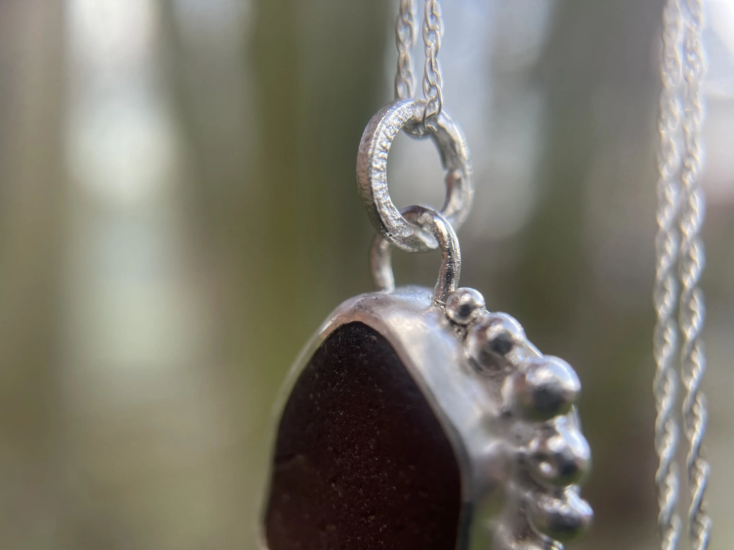 Organic sterling silver handmade sea glass necklace