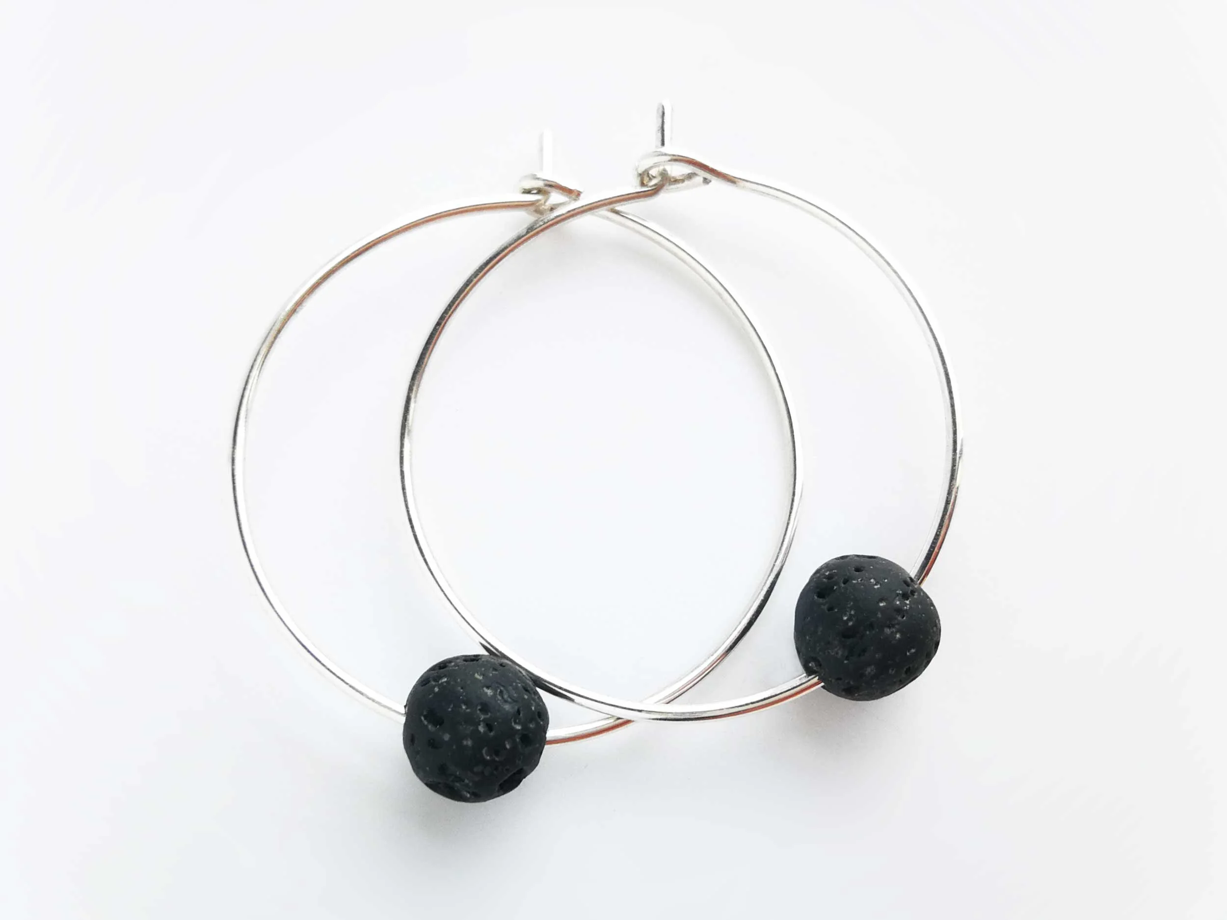 handcrafted sterling silver hoop earrings lava bead essential oils