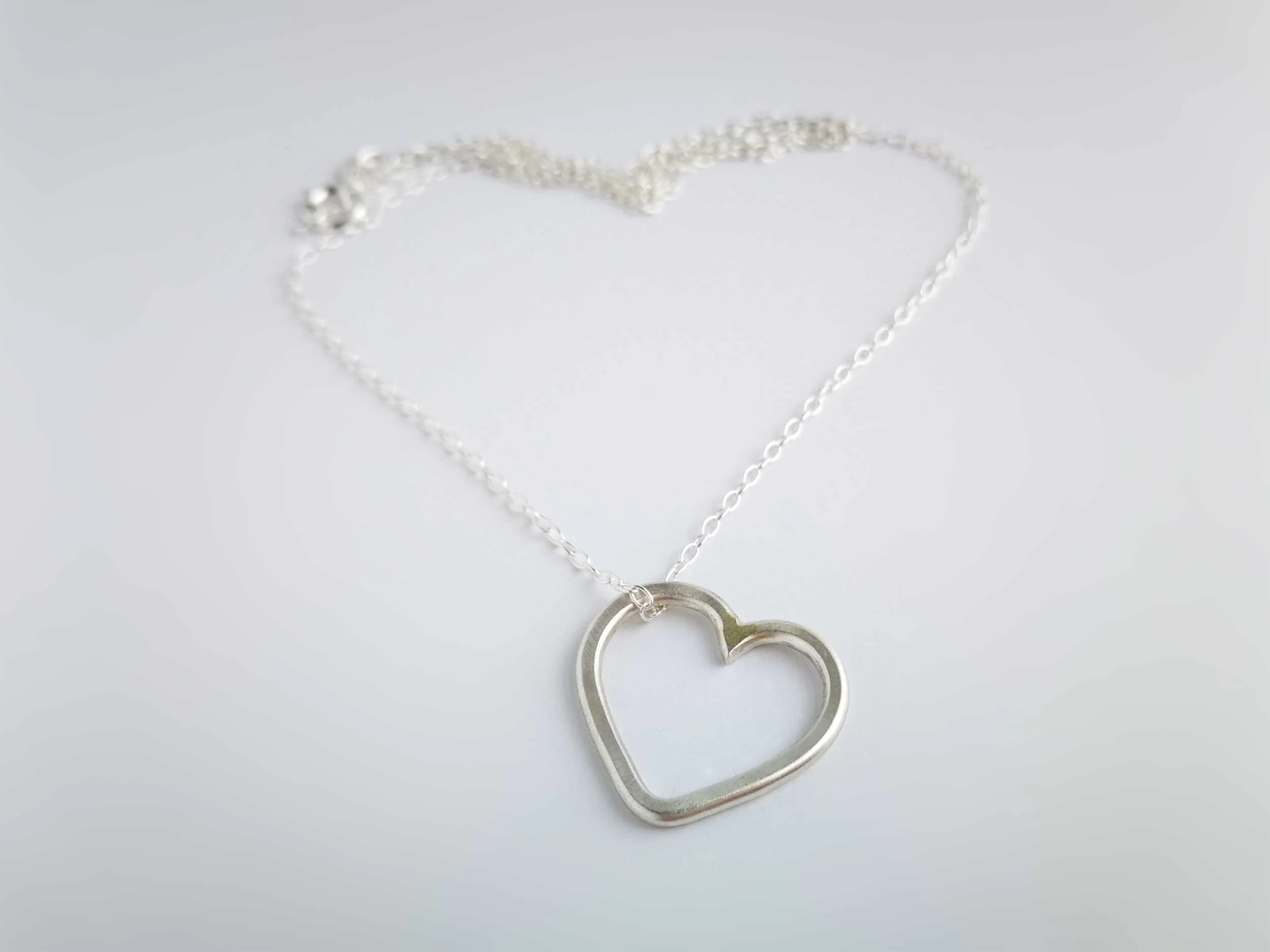 Recycled silver brushed satin heart necklace