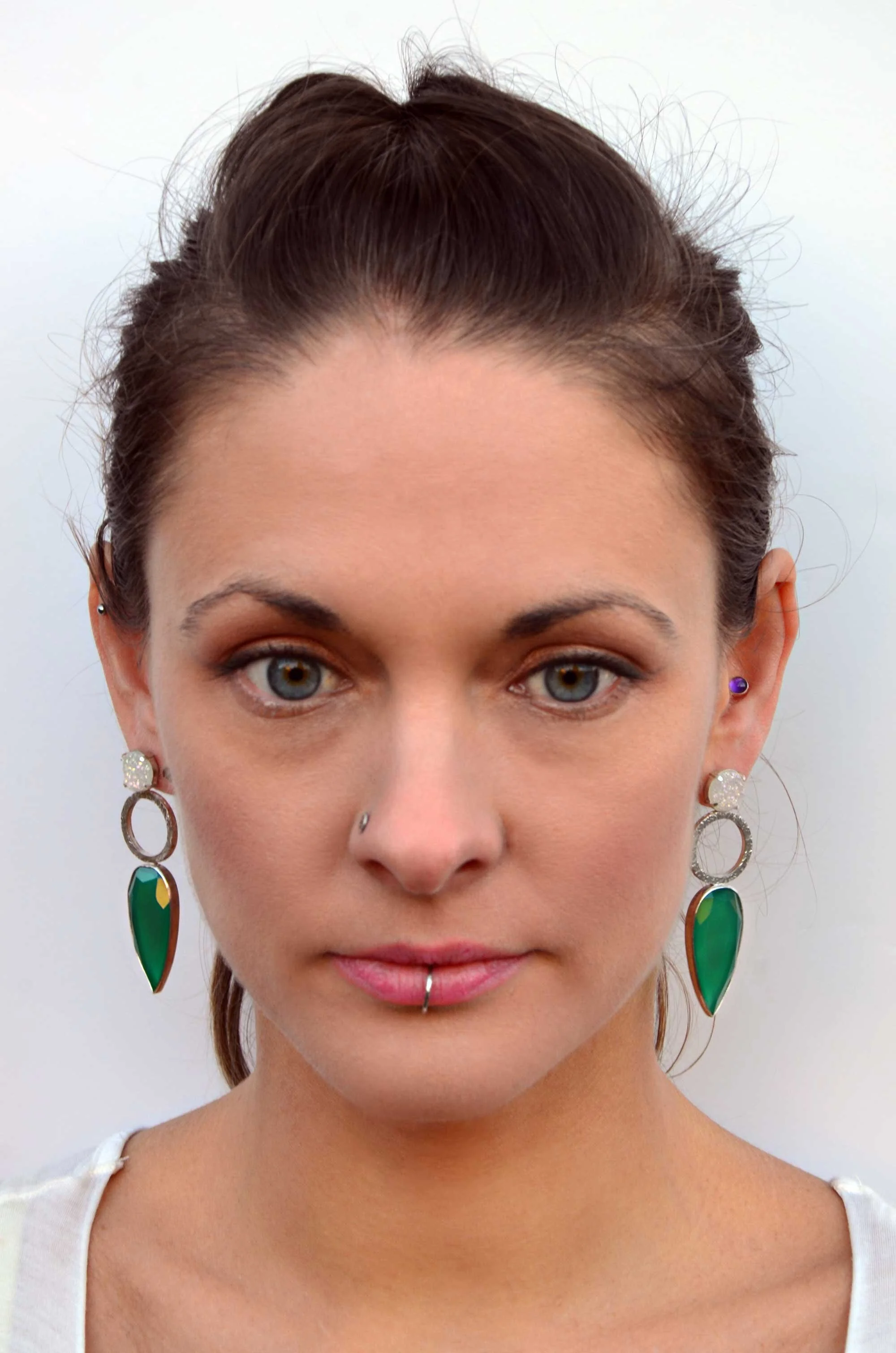 handmade statement earrings green onyx and druzy winterland collection