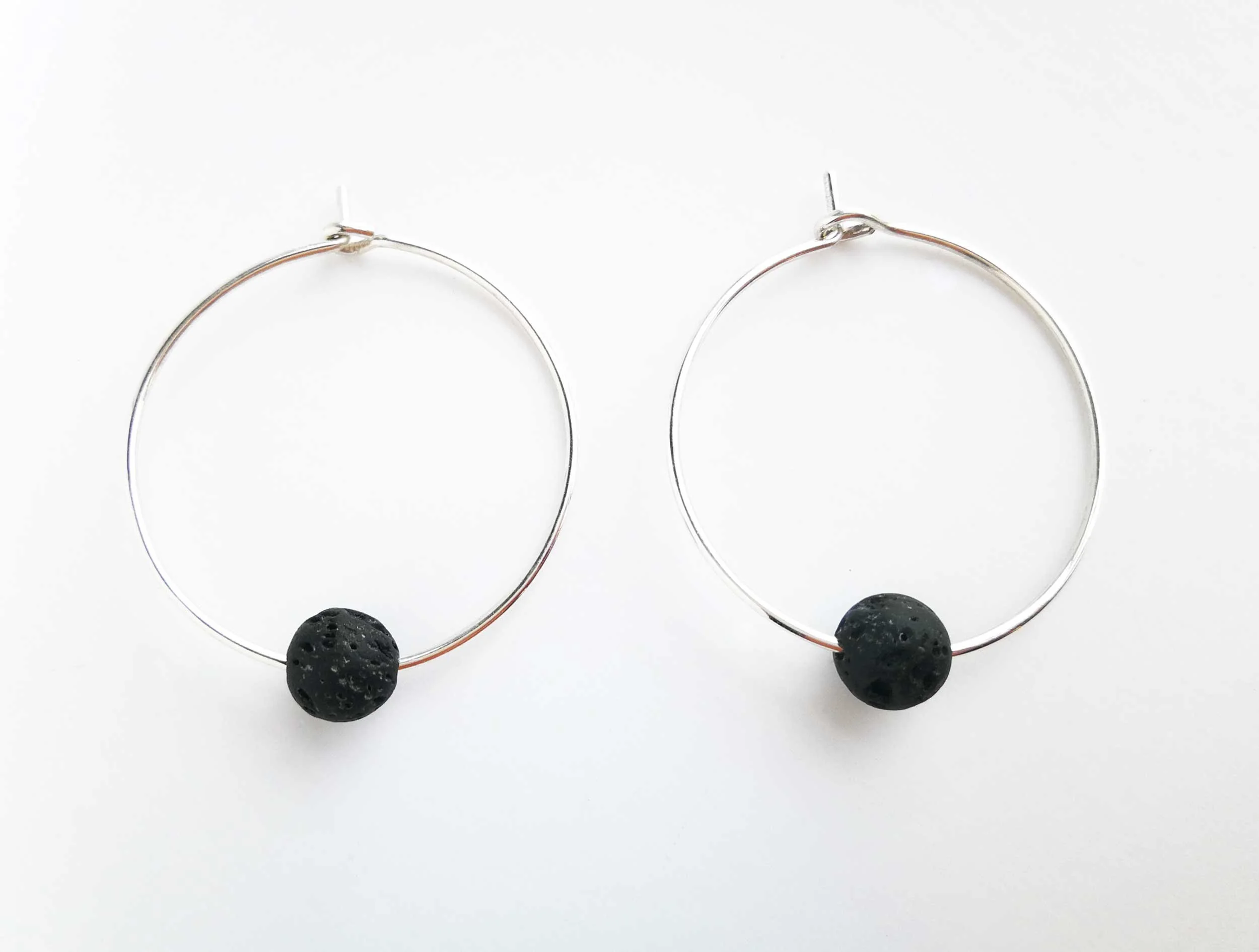 aromatherapy earrings handmade lava bead and silver hoops