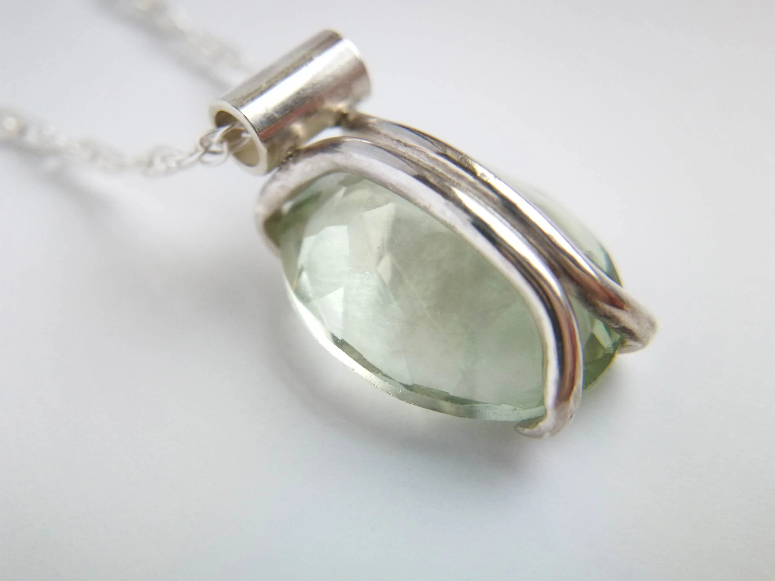 Faceted green amethyst gemstone pendant by victoria grace silversmith