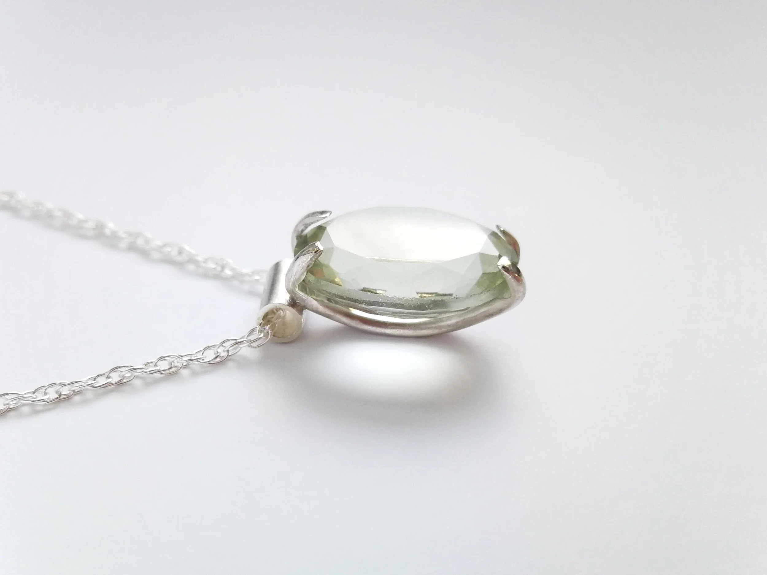 Green amethyst bespoke set pendant by victoria grace silversmith