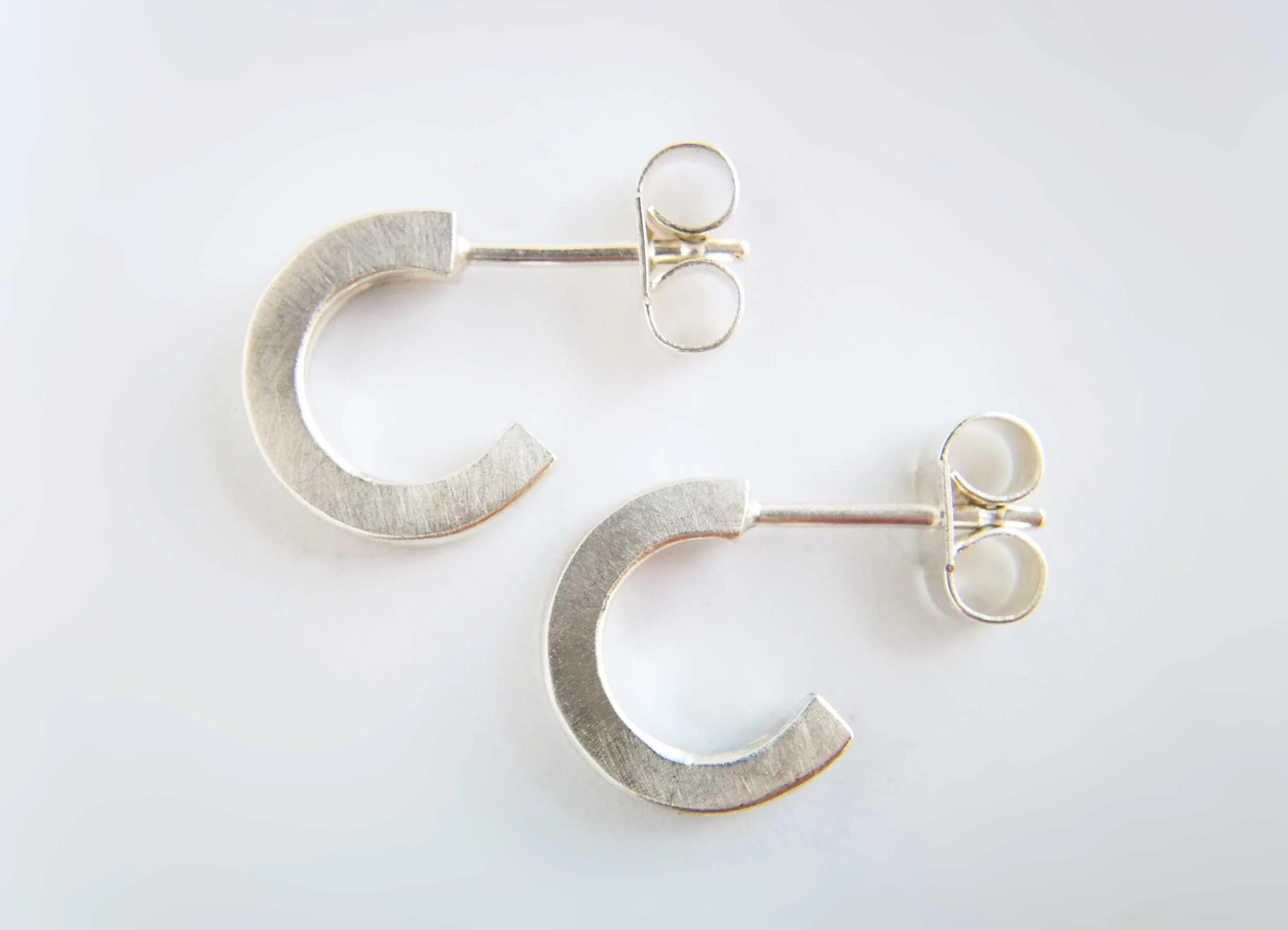 brushed silver huggies handmade hoop earrings product photo