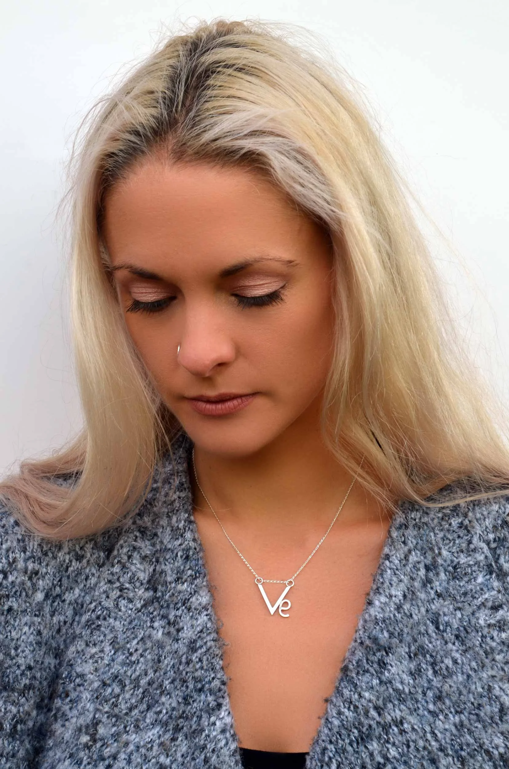 Vegan or vegetarian handmade necklace on model victoria grace