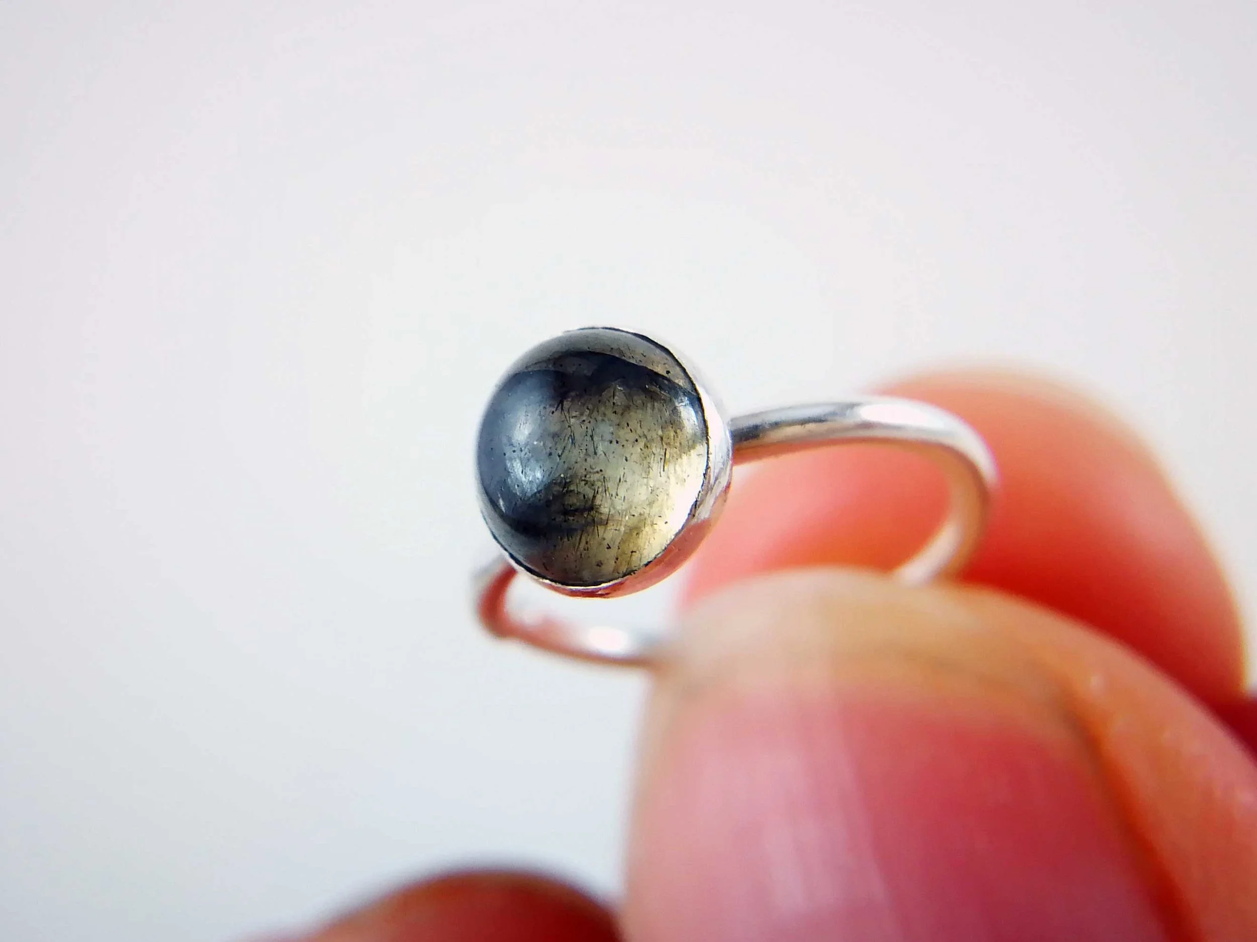 close up labradorite conch hoop