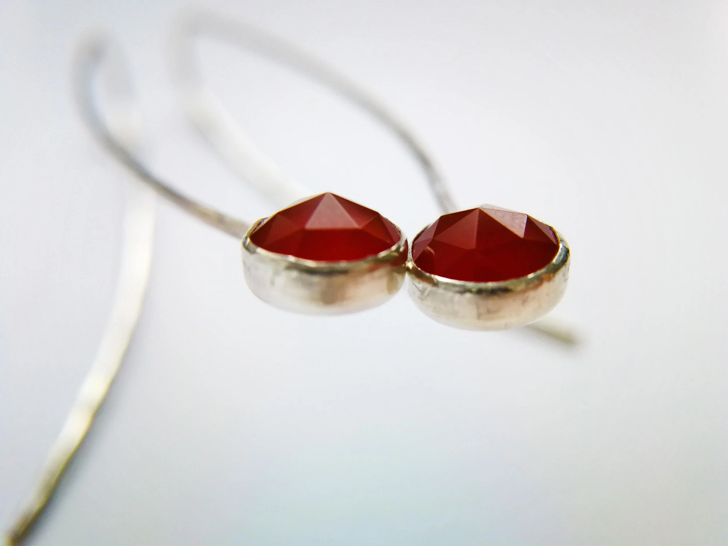 Red carnelian threader earrings handmade by VGS close up