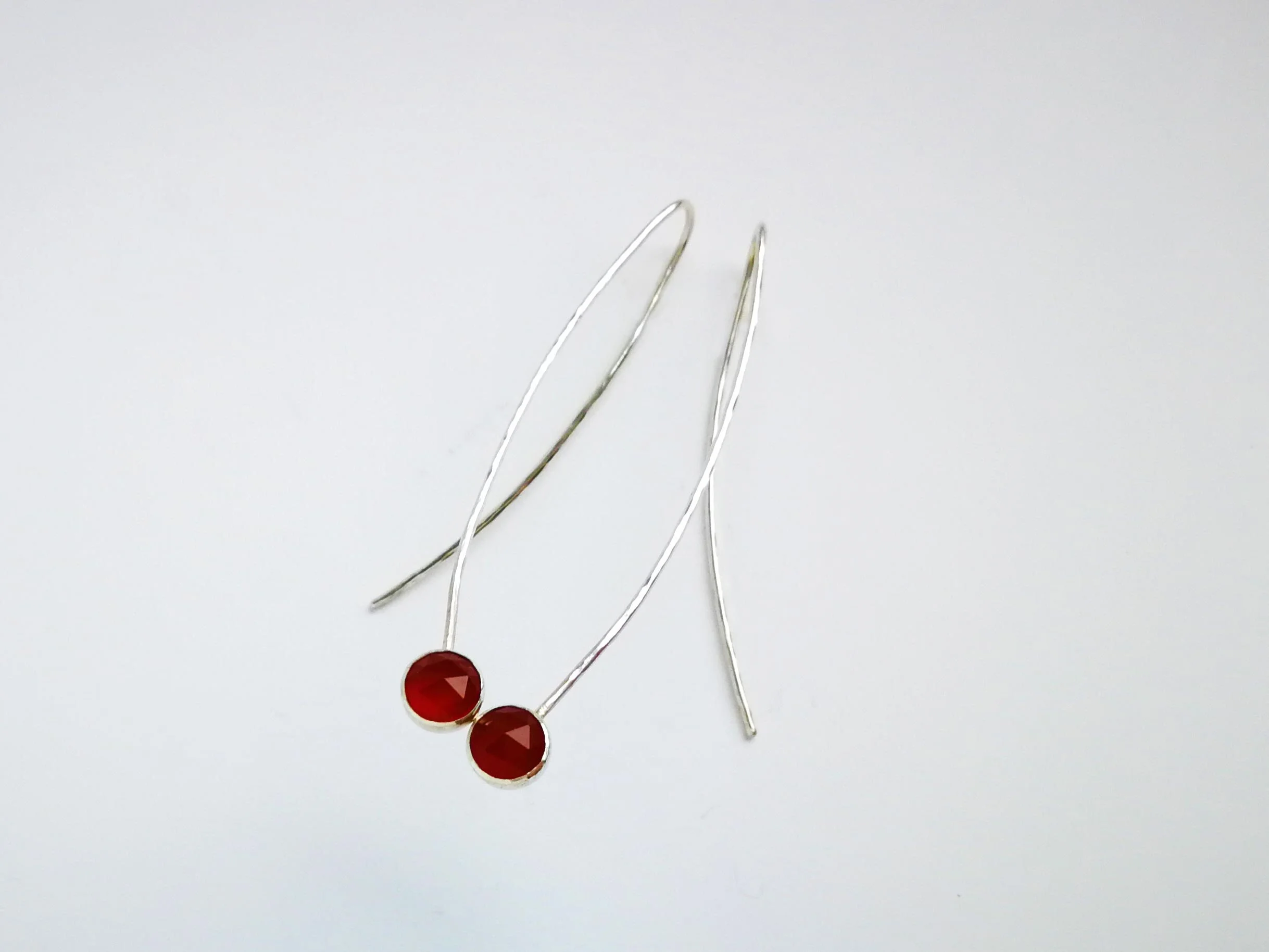 Statement wire drop earrings with carnelian handmade by victoria grace silversmith