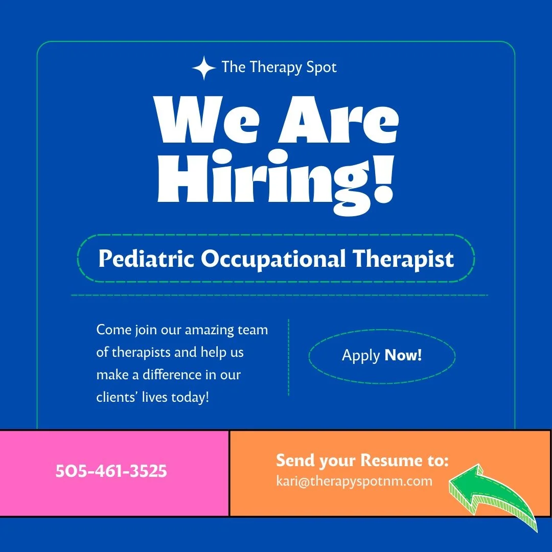 We are now hiring for a full time Pediatric Occupational Therapist to join our team here at The Therapy Spot!

Here are some of our benefits:
🌟 Health and dental insurance
🌟 2 weeks paid time off annually
🌟 Competitive pay based on experience
🌟 S