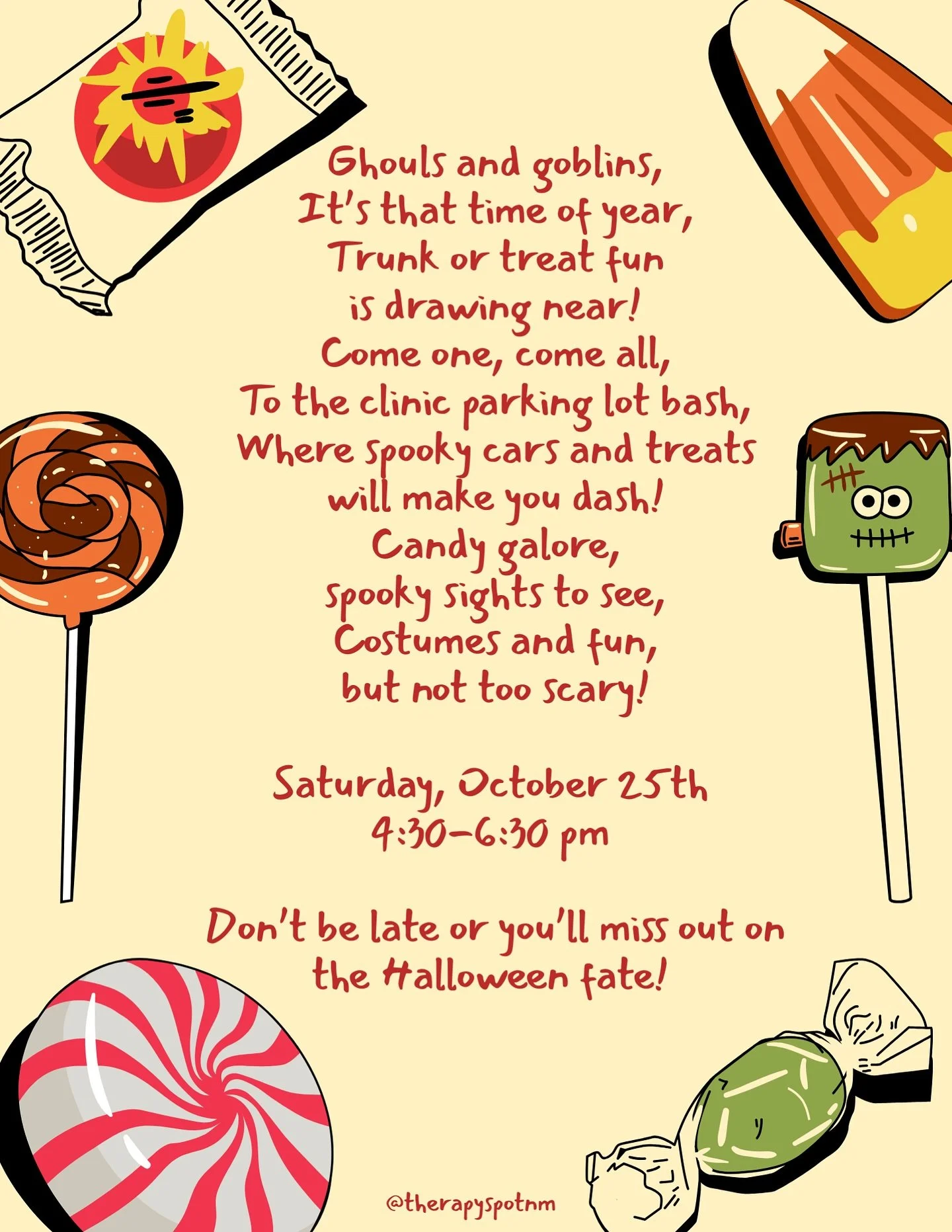 Halloween is coming! 🎃 We can&rsquo;t wait to celebrate with our kiddos and their families at our 1st annual Trunk or Treat! 

Please let us know if you would like to decorate and host your own trunk for trick-or-treating. The more, the merrier! 👻
