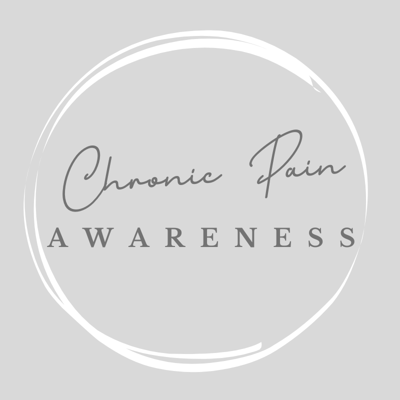 Circular logo with the words 'Chronic Pain Awareness' in black text on a light gray background.