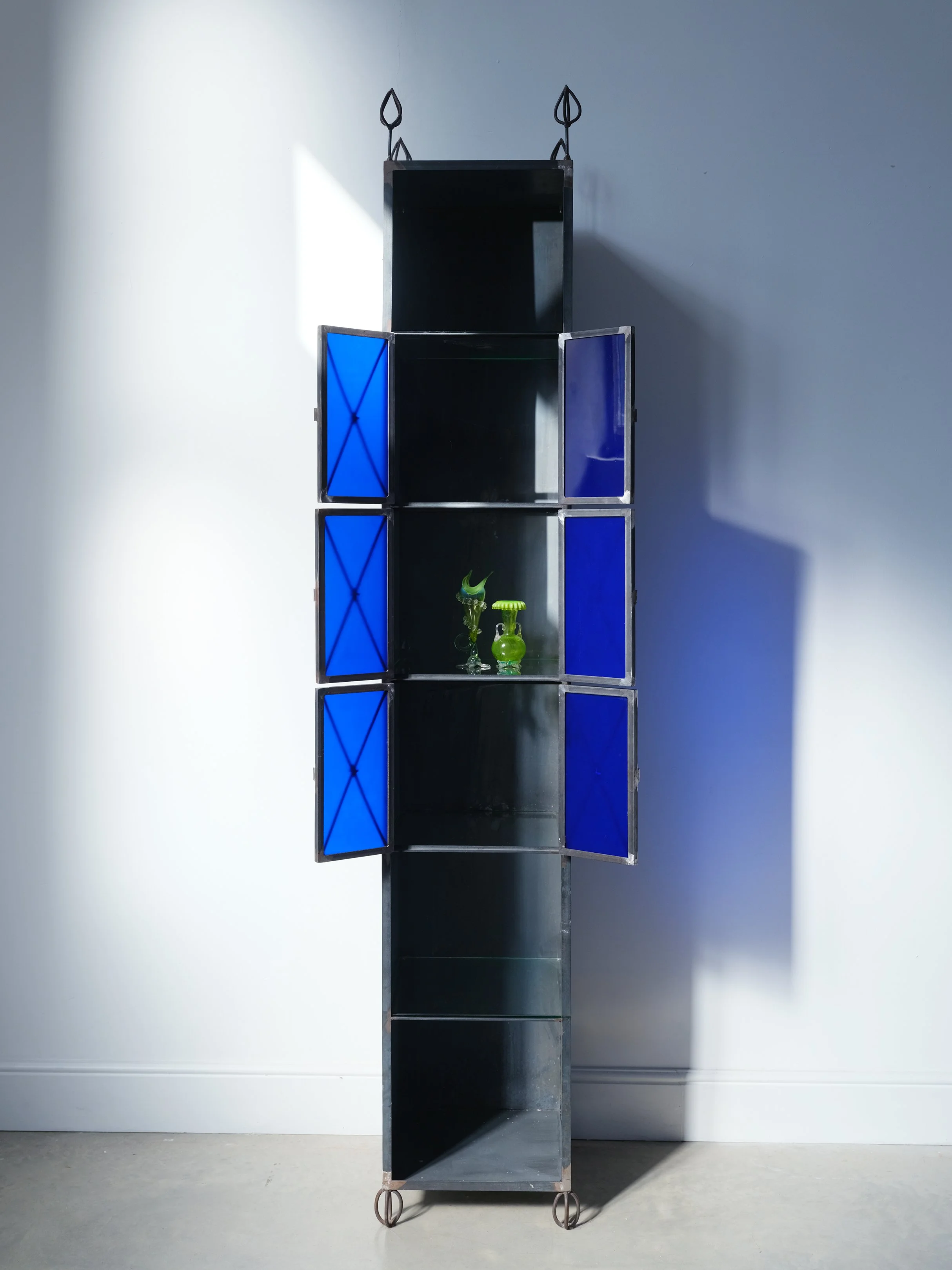 Tage Andersen Iron and Cobalt Stained Glass Cabinet