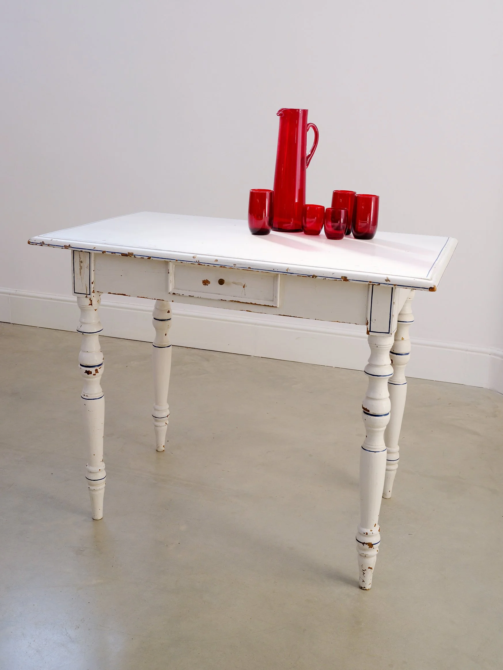 Swedish Painted Table with Blue Line Detailing, early 1900s