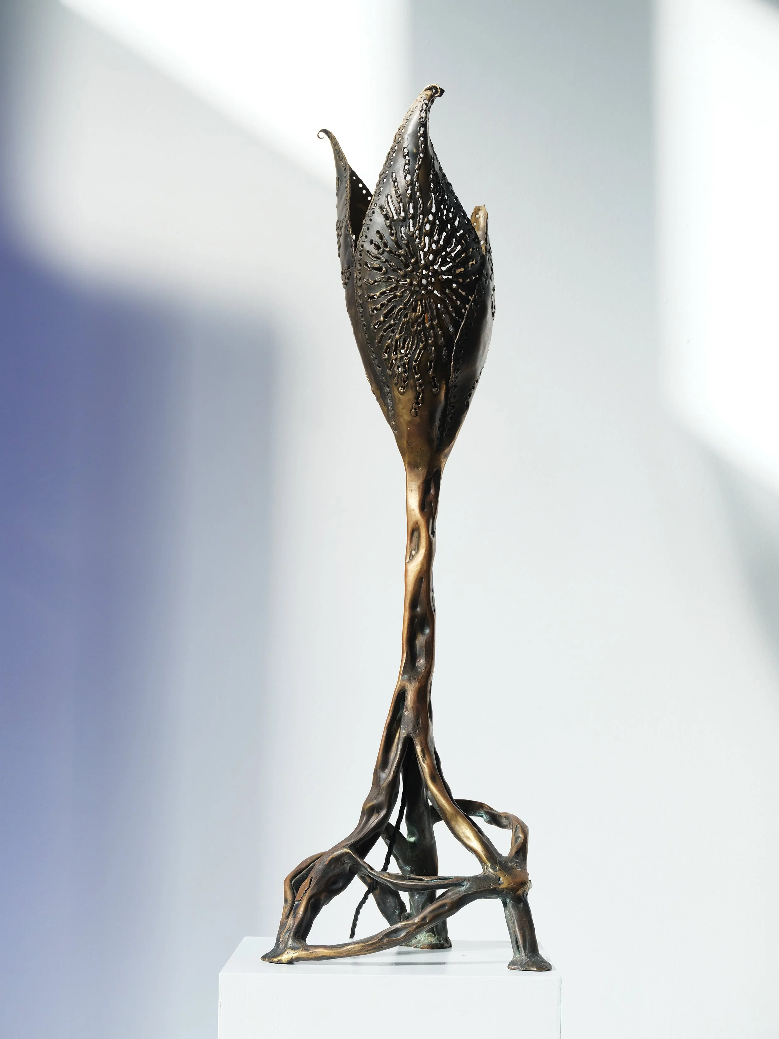 Sculptural Bronze Lamp in Plant Form, 1980s–90s