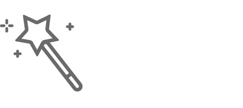 A magic wand with a star at the tip and a handle, depicted with a trail of sparkling stars.