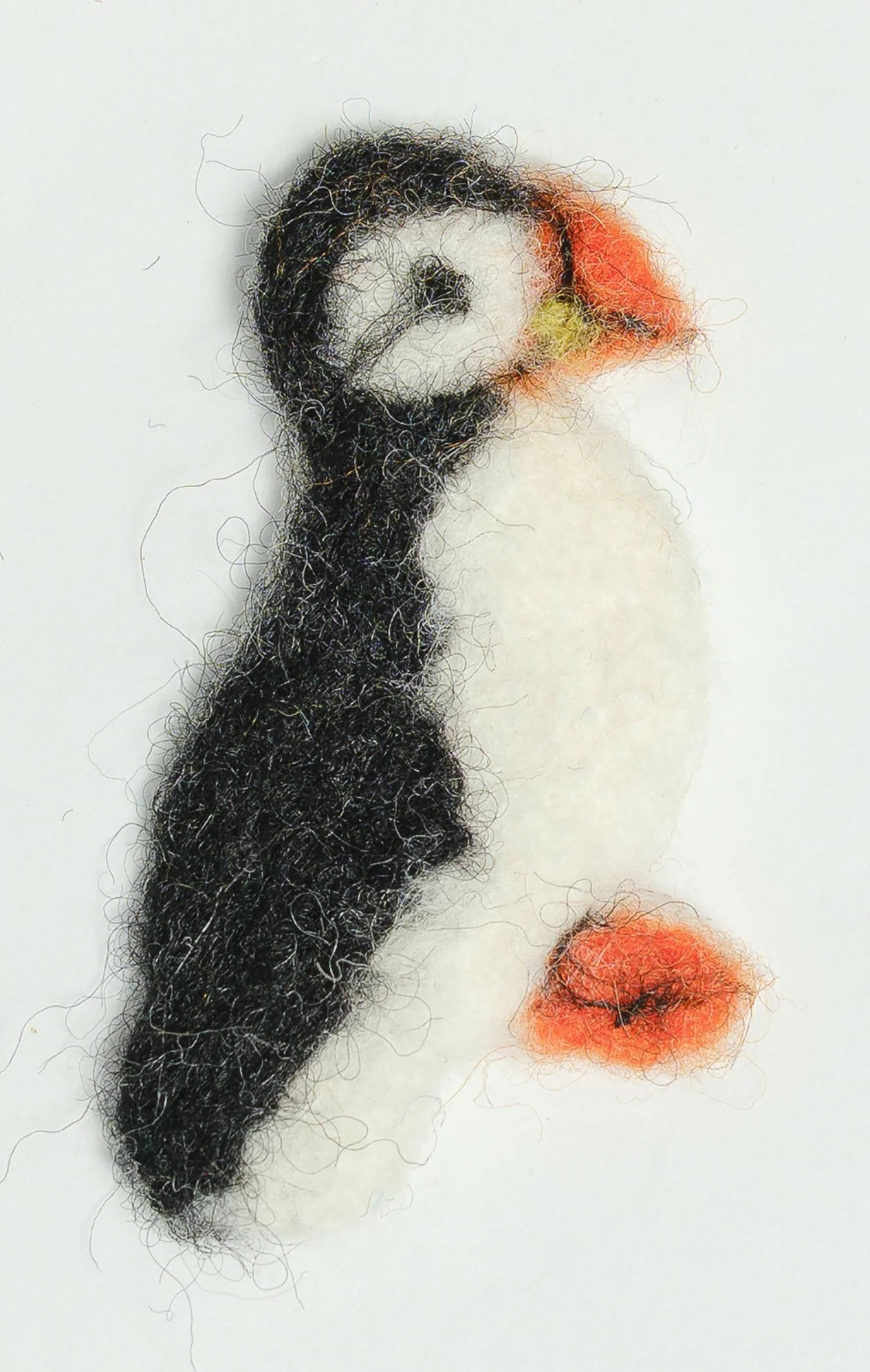 Detail of felted puffin