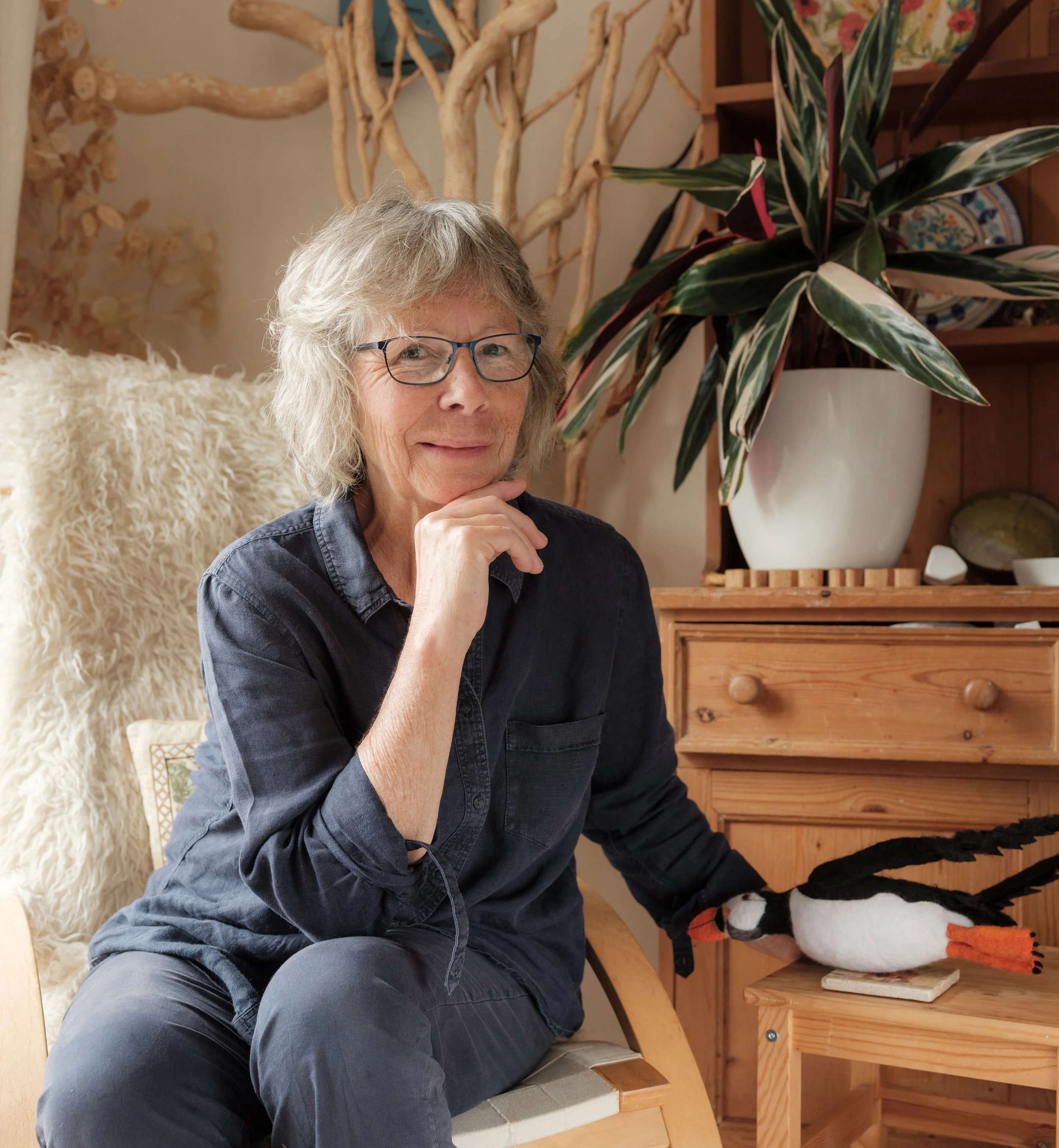 Anne in her natural environment with a needle felted puffin