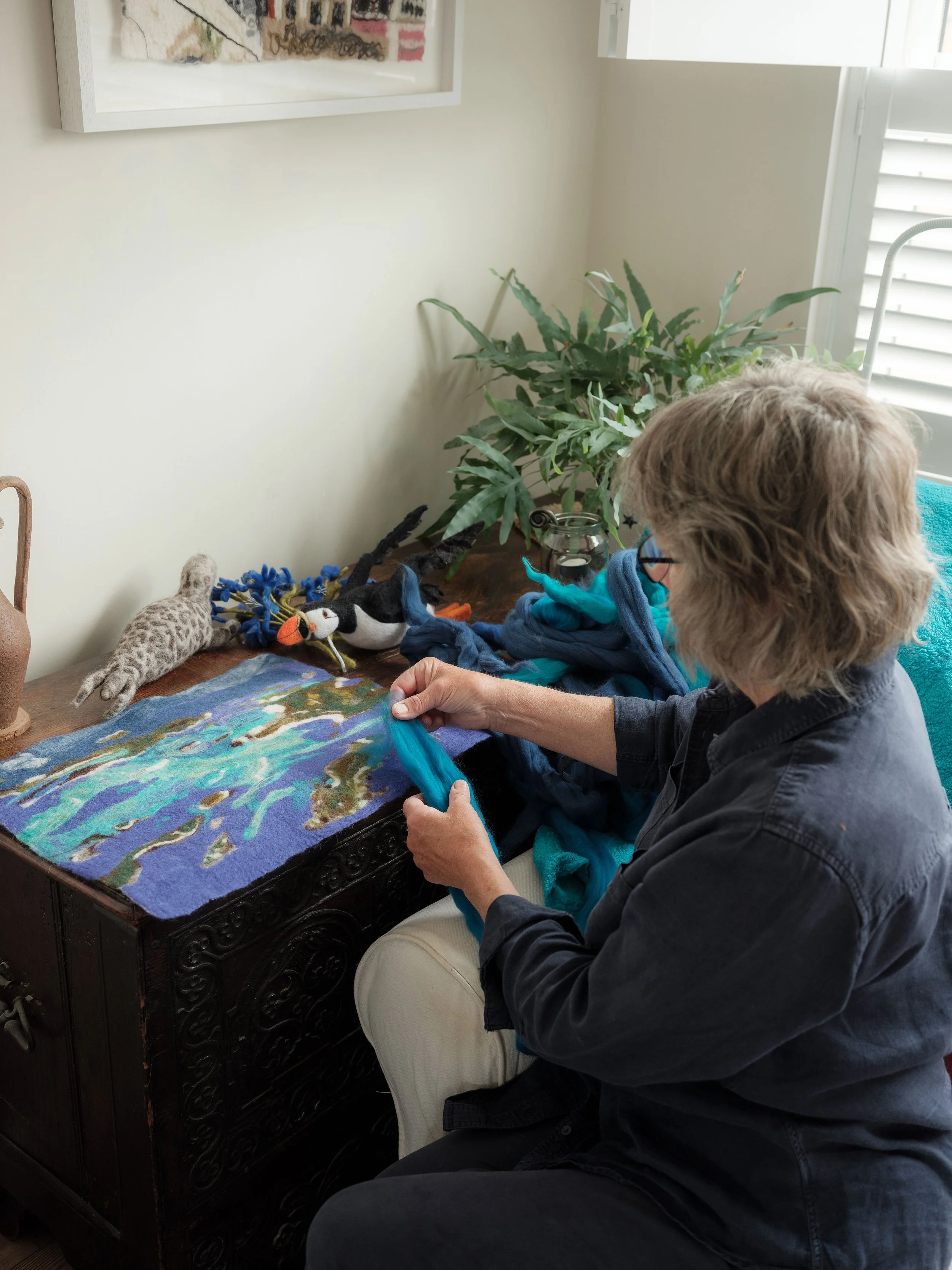 Anne felting the book artwork