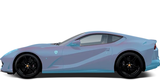 A light blue sports car with black wheels and tinted windows, shown in profile view.