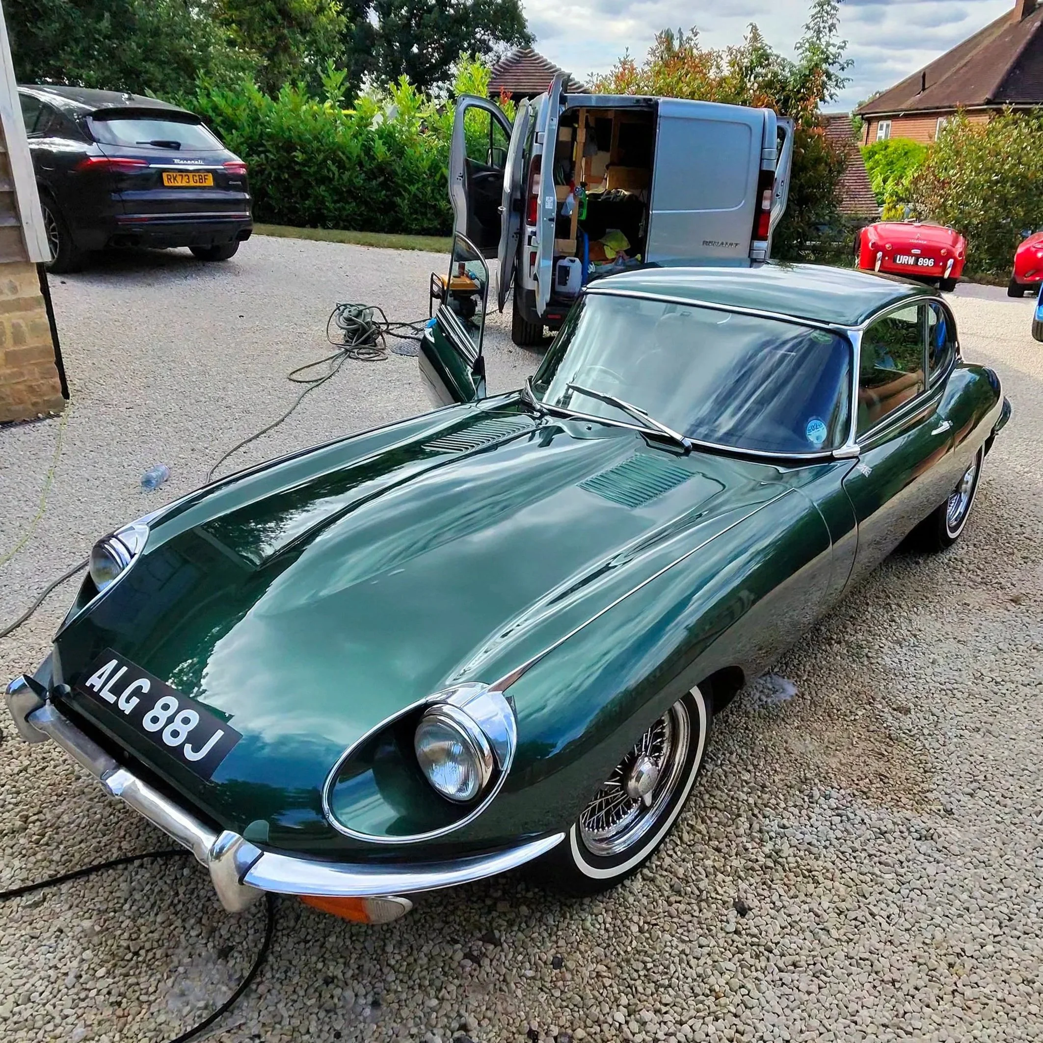 a green jaguar e-type