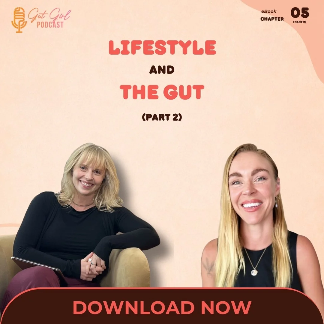 Advertisement for a live event titled "Lifestyle and the gut Part 2" with a "Download Now" prompt, featuring a gradient background blending orange and pink colors.